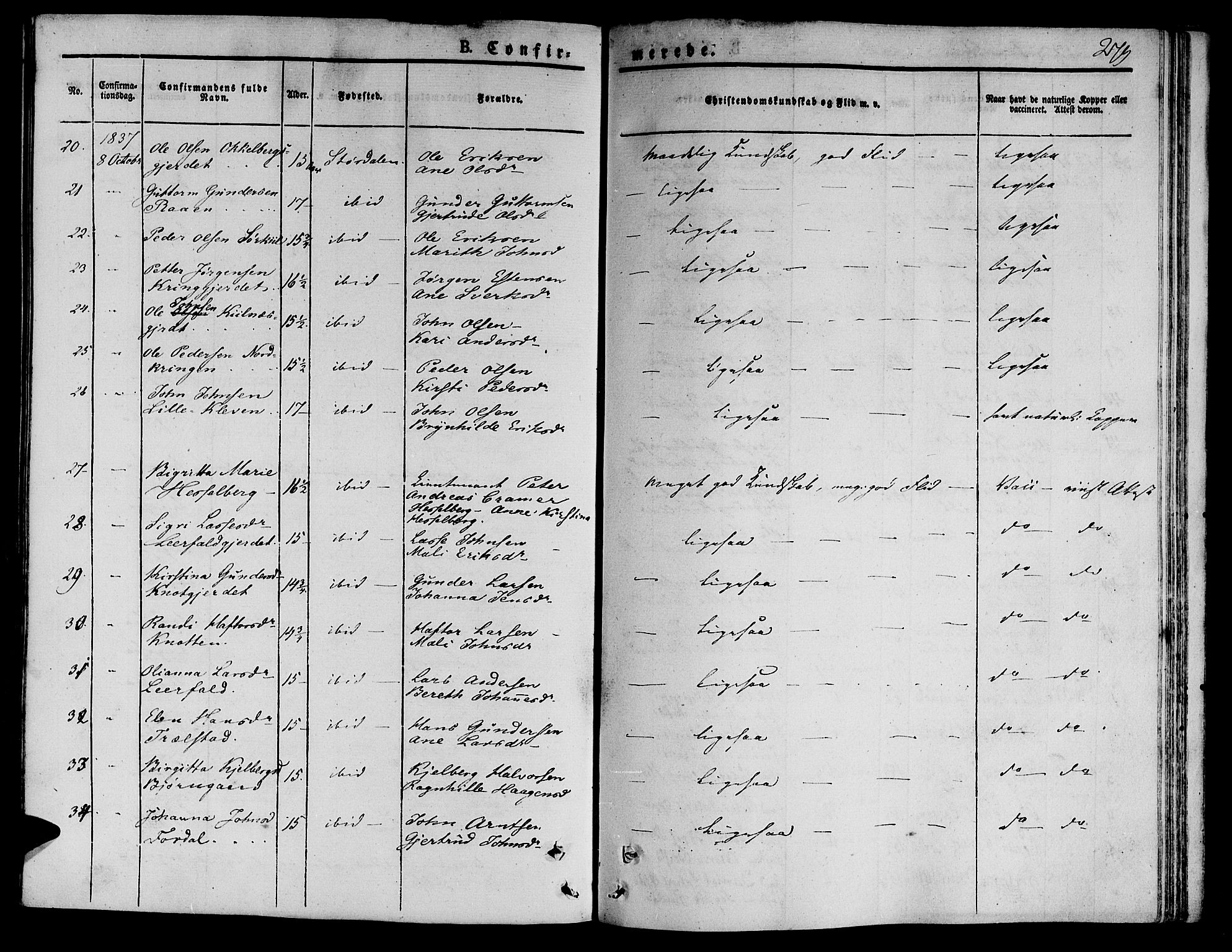 Ministerialprotokoller, klokkerbøker og fødselsregistre - Nord-Trøndelag, SAT/A-1458/709/L0071: Parish register (official) no. 709A11, 1833-1844, p. 279