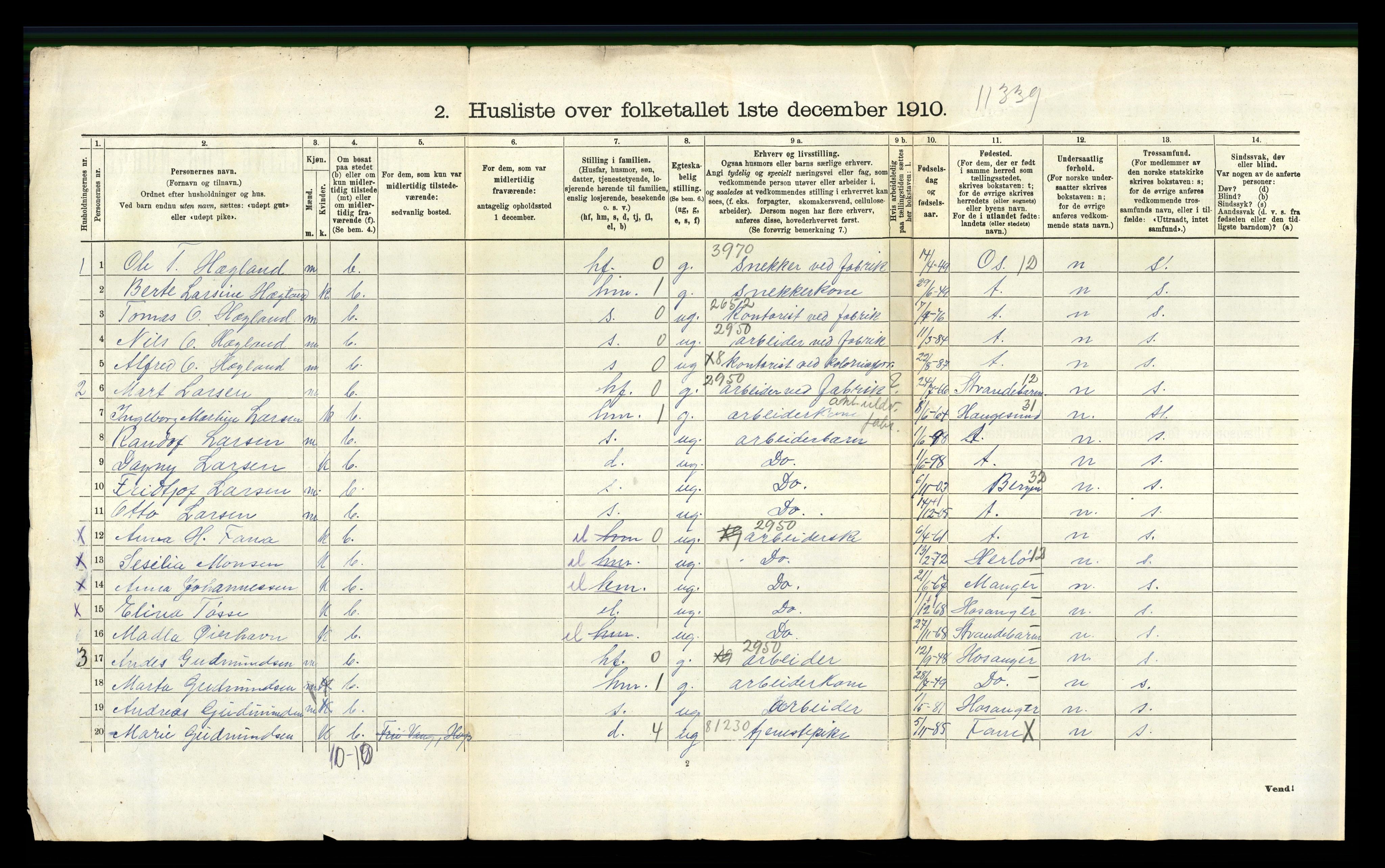 RA, 1910 census for Fana, 1910, p. 1656