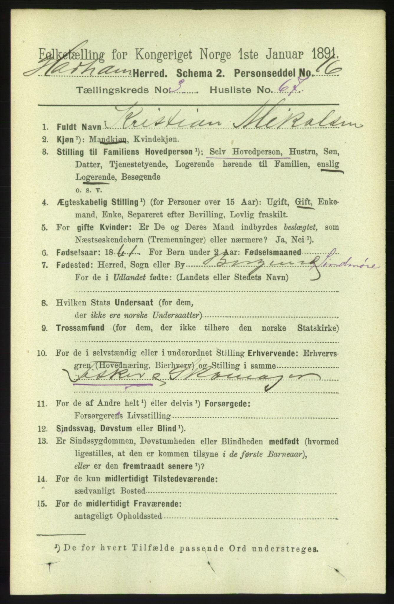 RA, 1891 census for 1534 Haram, 1891, p. 1742