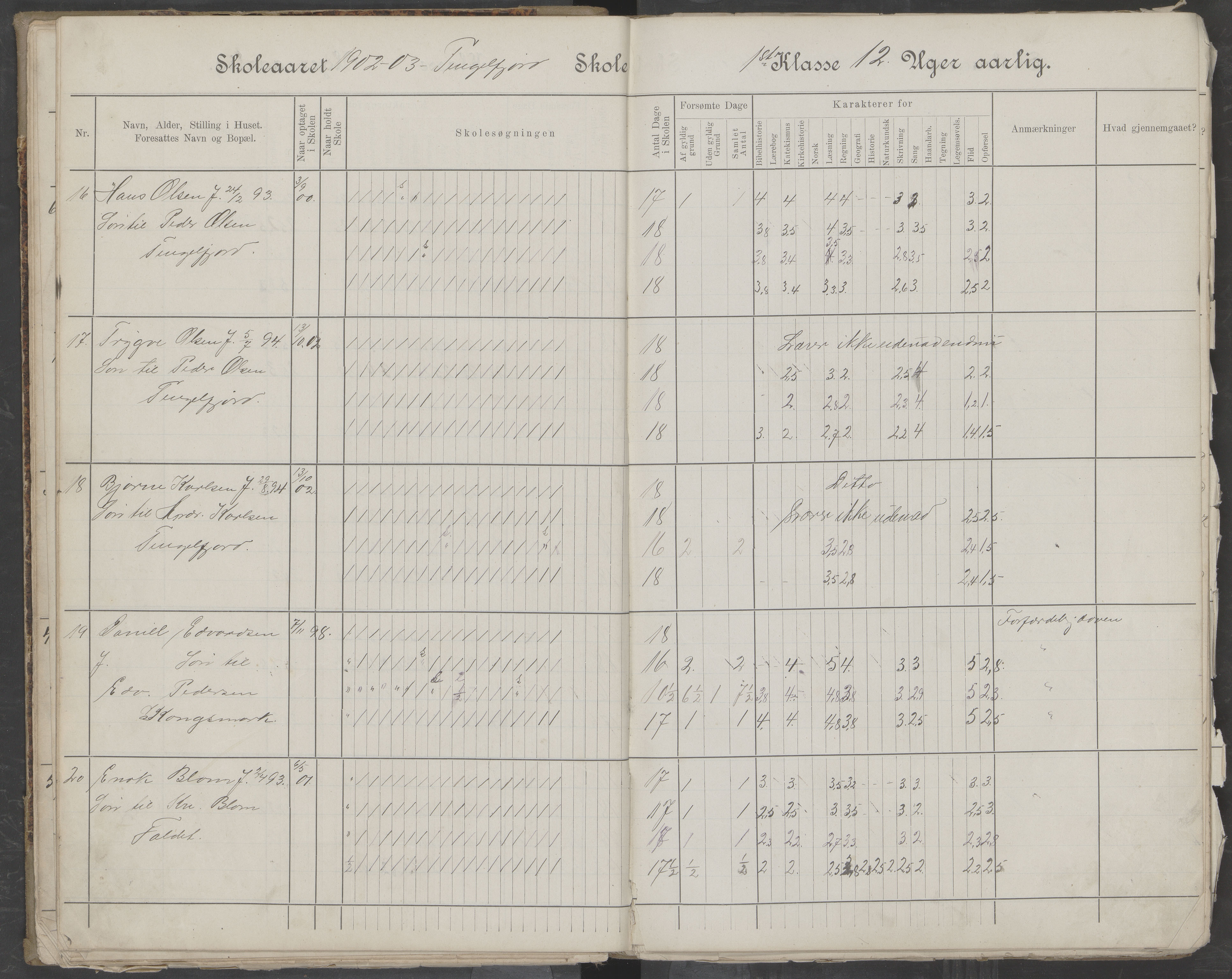 Hadsel kommune. Tengelfjord skolekrets, AIN/K-18660.510.04/G/L0001: Skoleprotokoll for Tengelfjord skole, 1899-1908