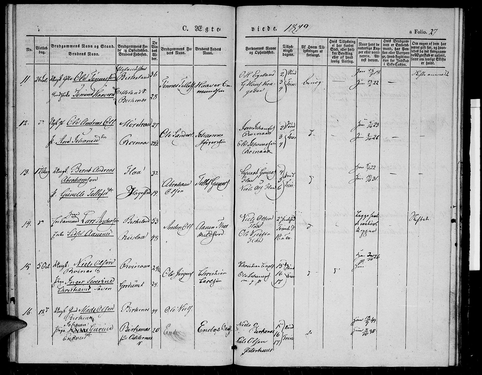 Birkenes sokneprestkontor, SAK/1111-0004/F/Fa/L0002: Parish register (official) no. A 2, 1839-1849, p. 27