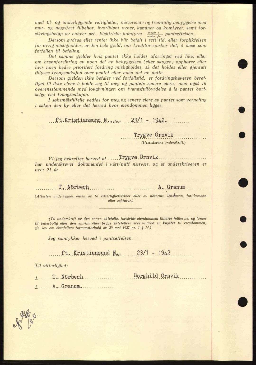 Nordmøre sorenskriveri, AV/SAT-A-4132/1/2/2Ca: Mortgage book no. B88, 1941-1942, Diary no: : 494/1942