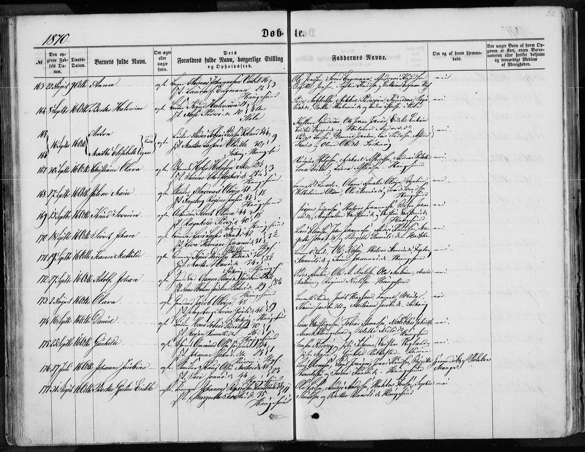 Torvastad sokneprestkontor, AV/SAST-A -101857/H/Ha/Haa/L0012: Parish register (official) no. A 12.1, 1867-1877, p. 50