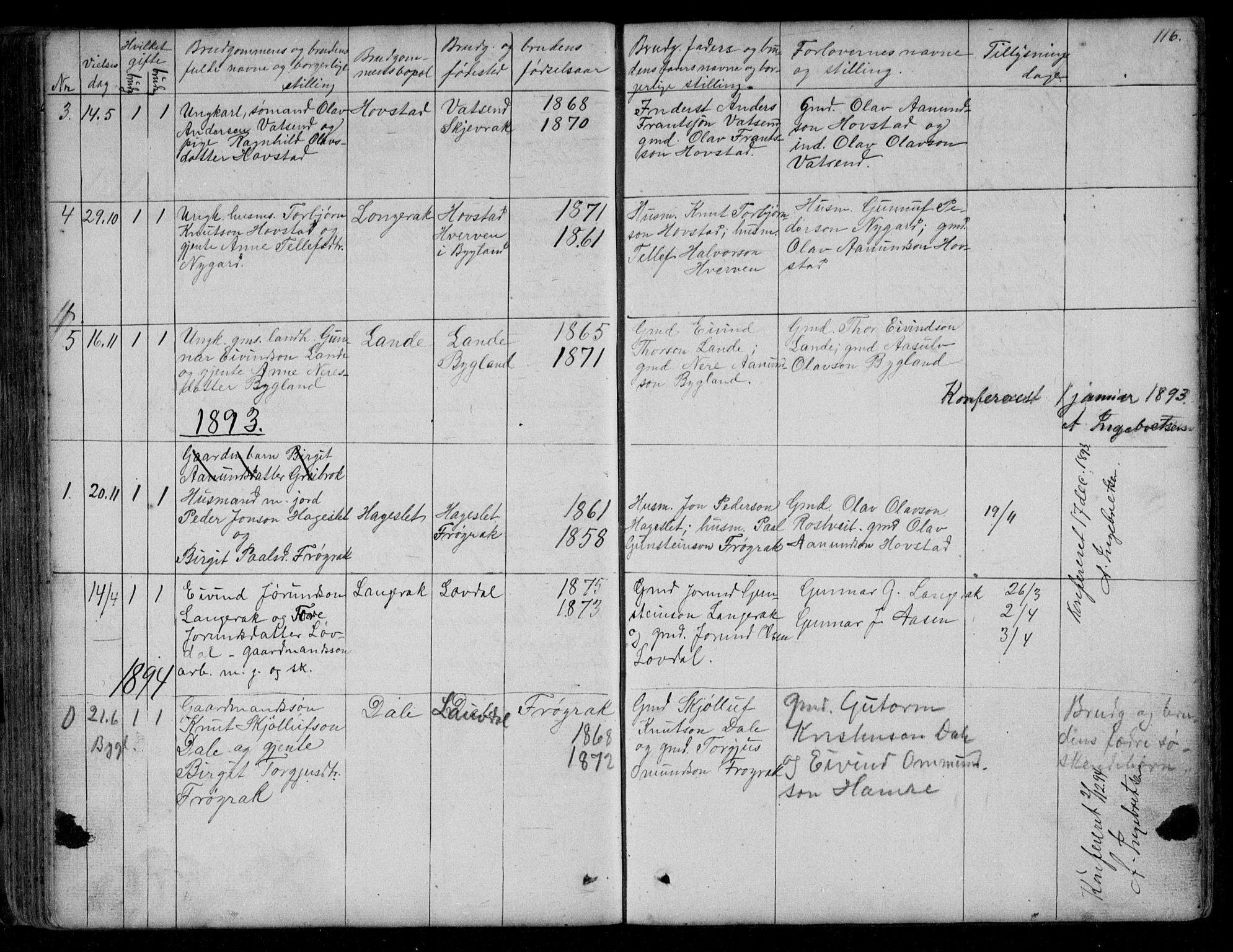 Bygland sokneprestkontor, SAK/1111-0006/F/Fb/Fbd/L0001: Parish register (copy) no. B 1, 1848-1895, p. 116