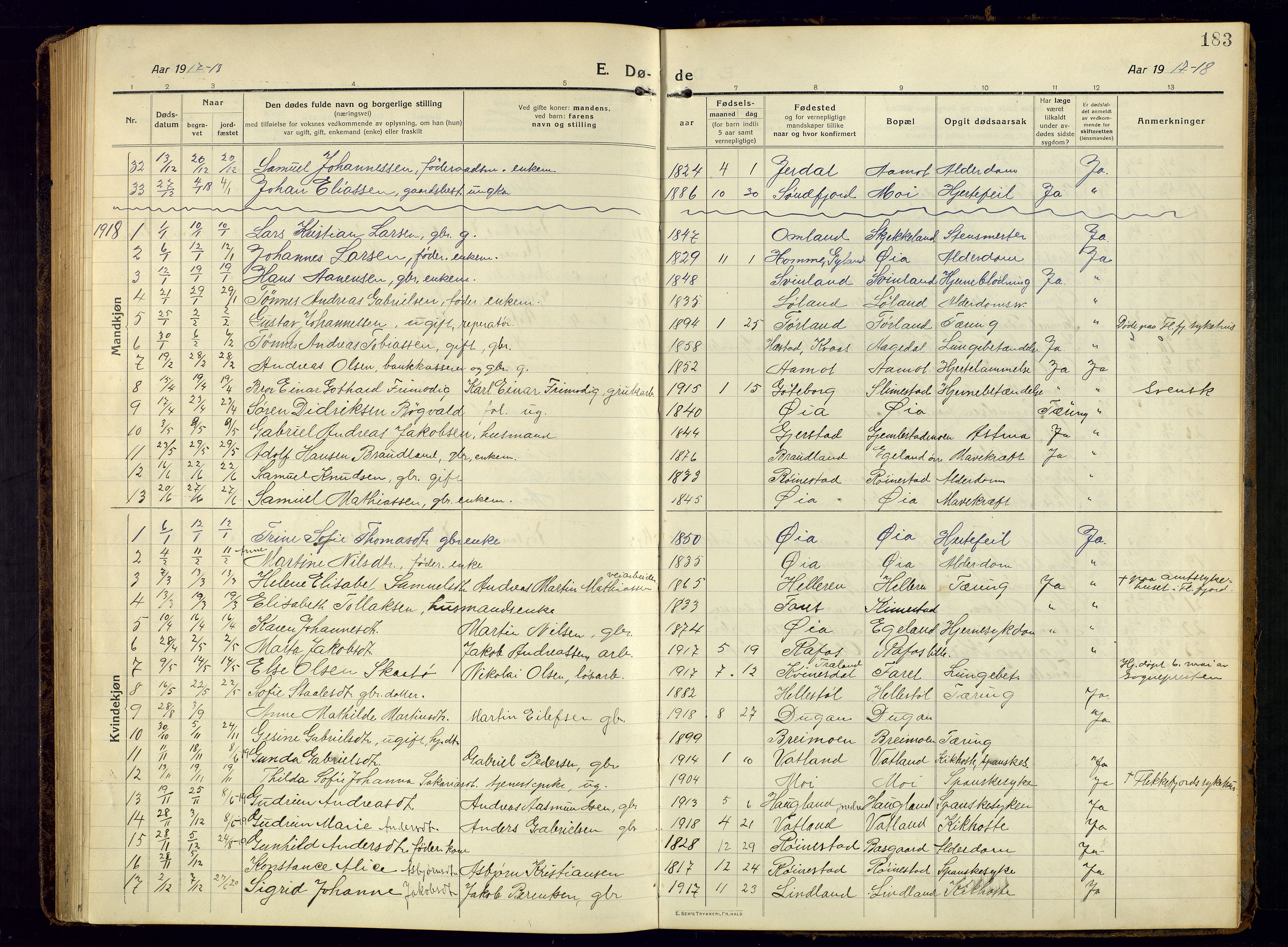 Kvinesdal sokneprestkontor, SAK/1111-0026/F/Fb/Fbb/L0004: Parish register (copy) no. B 4, 1917-1938, p. 183
