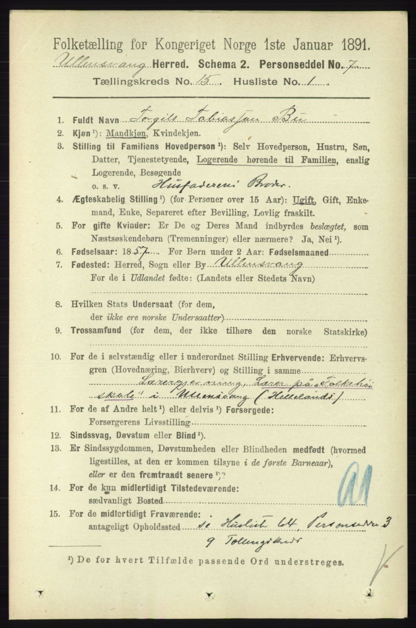 RA, 1891 census for 1230 Ullensvang, 1891, p. 5907