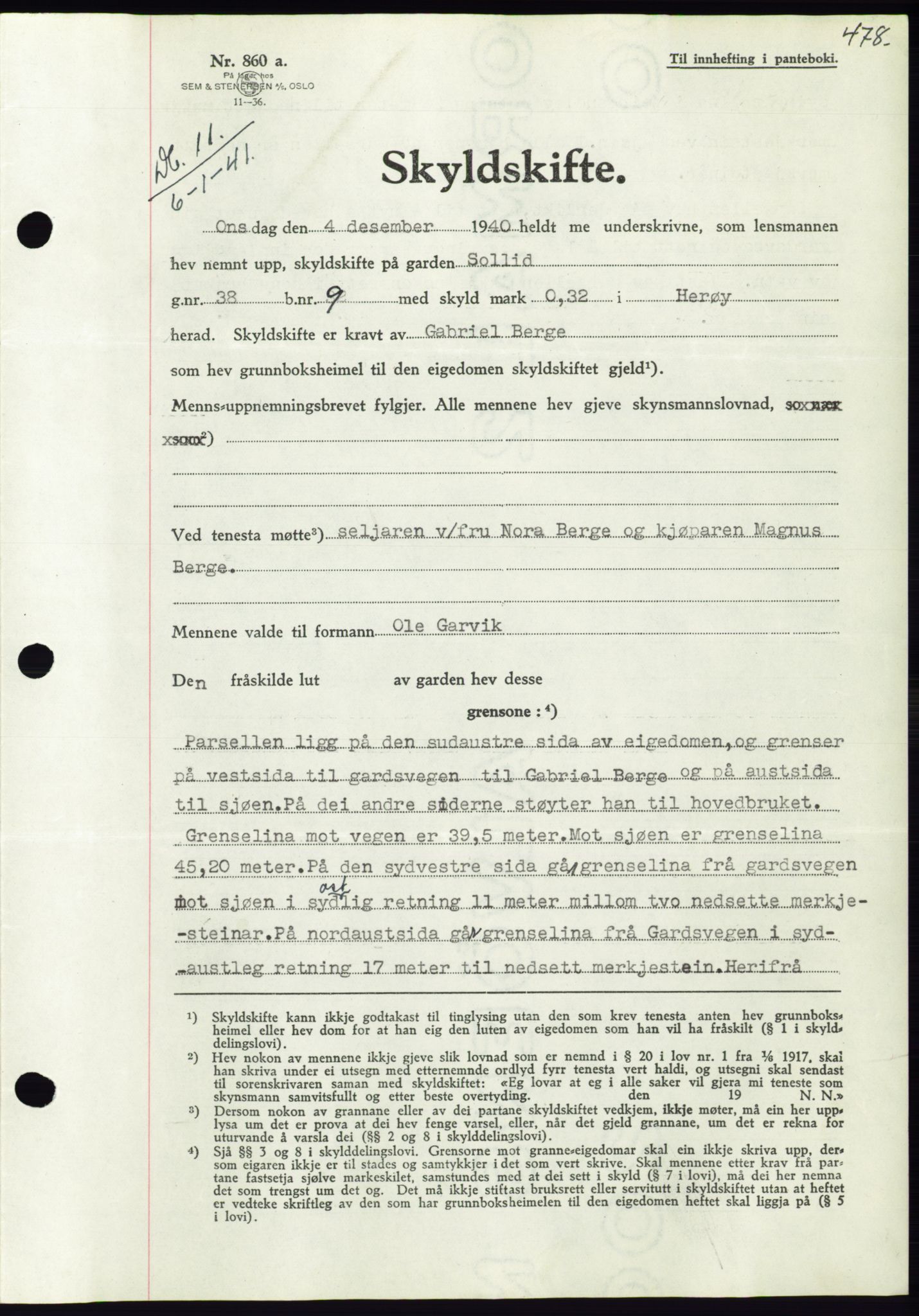 Søre Sunnmøre sorenskriveri, AV/SAT-A-4122/1/2/2C/L0070: Mortgage book no. 64, 1940-1941, Diary no: : 11/1941