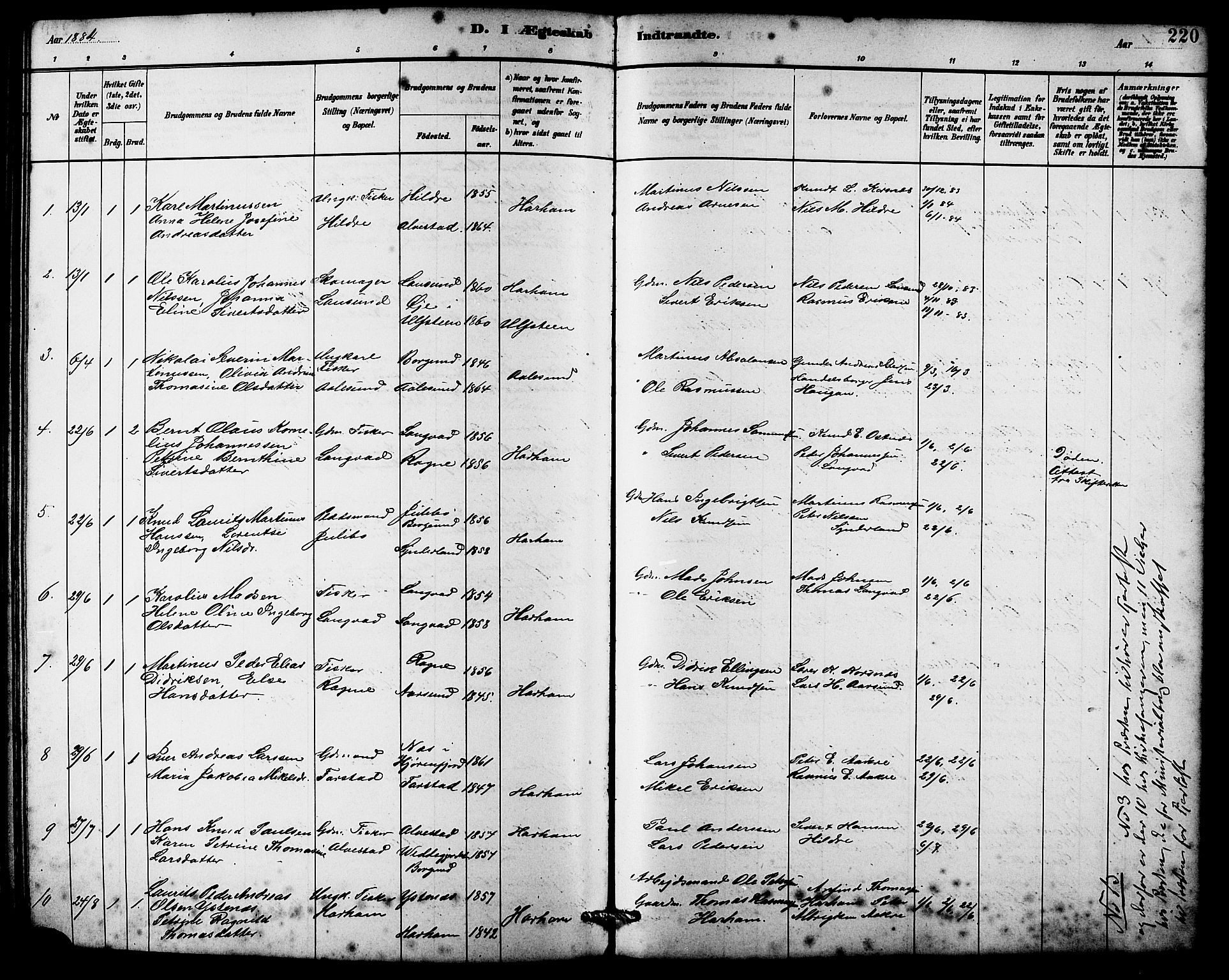 Ministerialprotokoller, klokkerbøker og fødselsregistre - Møre og Romsdal, SAT/A-1454/536/L0510: Parish register (copy) no. 536C05, 1881-1898, p. 220