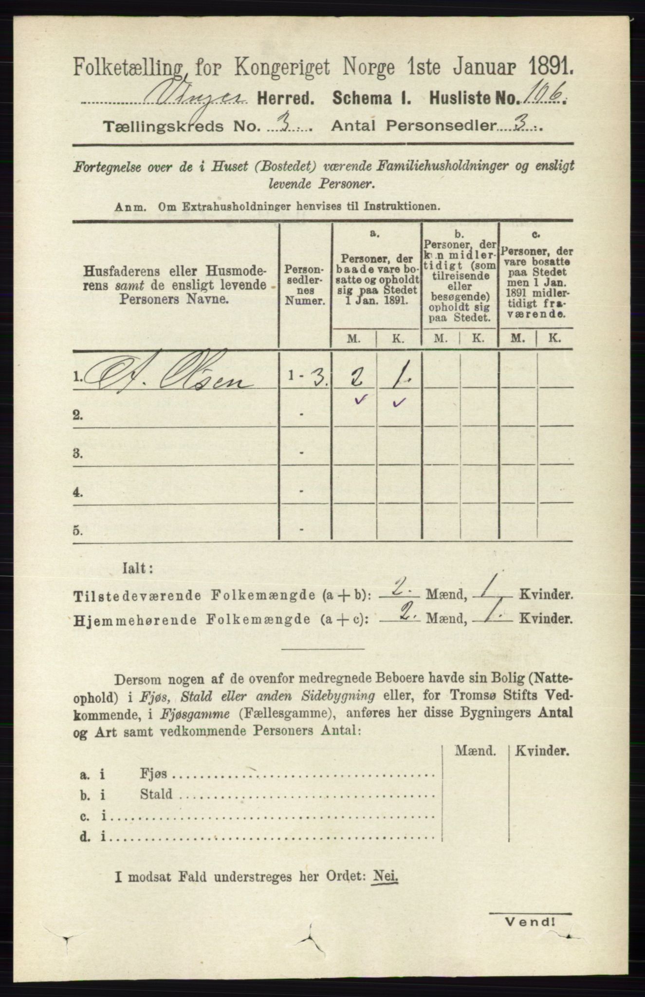 RA, 1891 census for 0421 Vinger, 1891, p. 884
