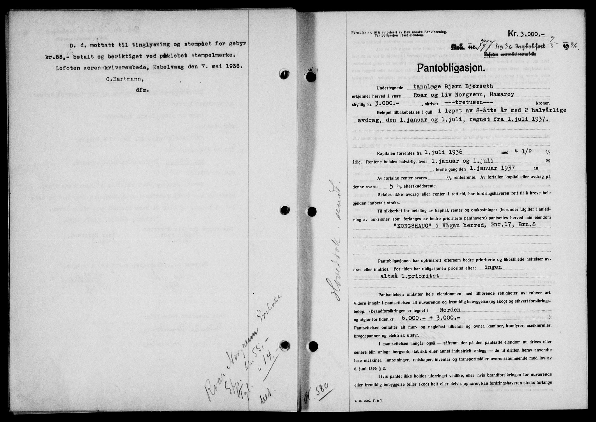 Lofoten sorenskriveri, SAT/A-0017/1/2/2C/L0033b: Mortgage book no. 33b, 1936-1936, Diary no: : 777/1936