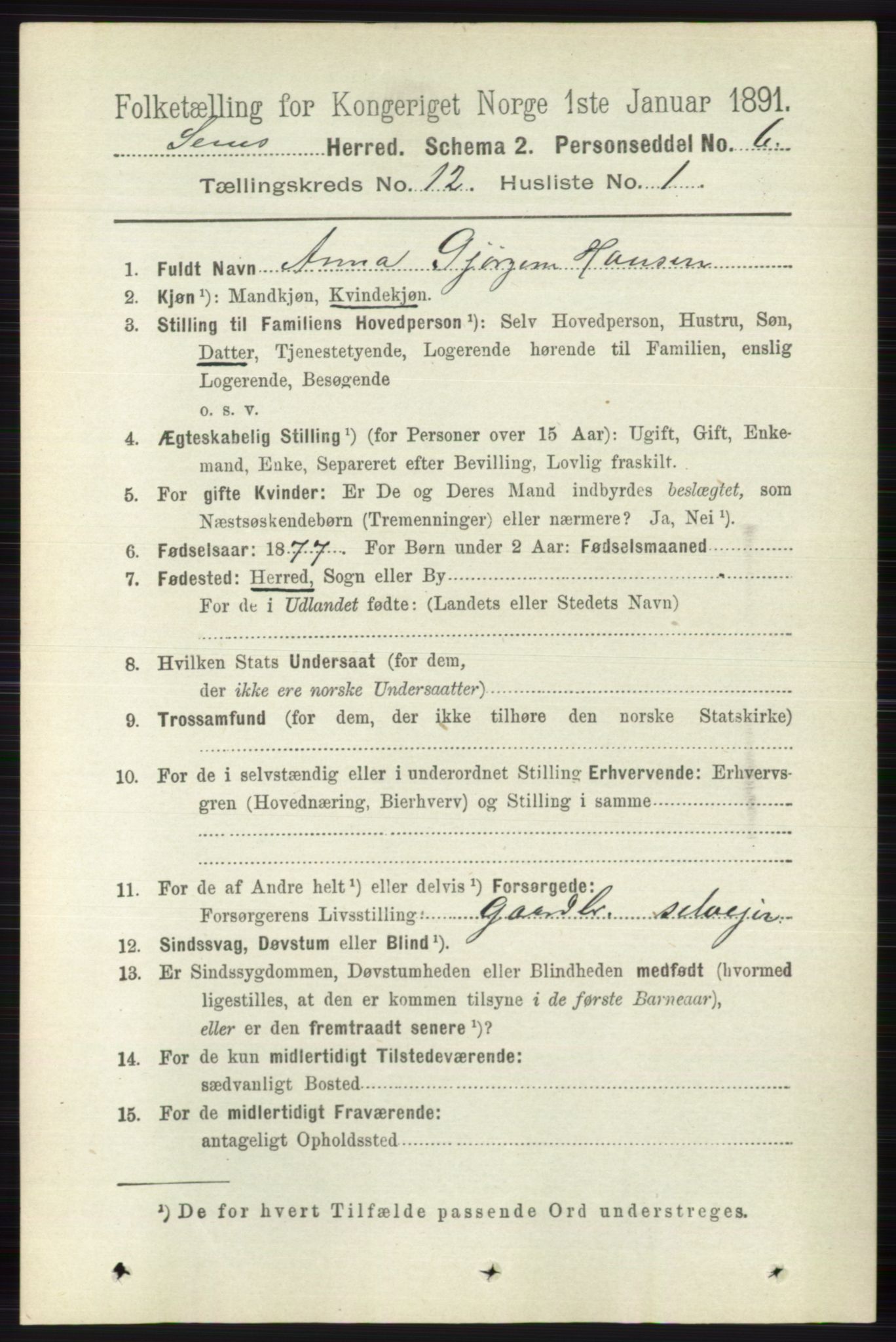 RA, 1891 census for 0721 Sem, 1891, p. 5761