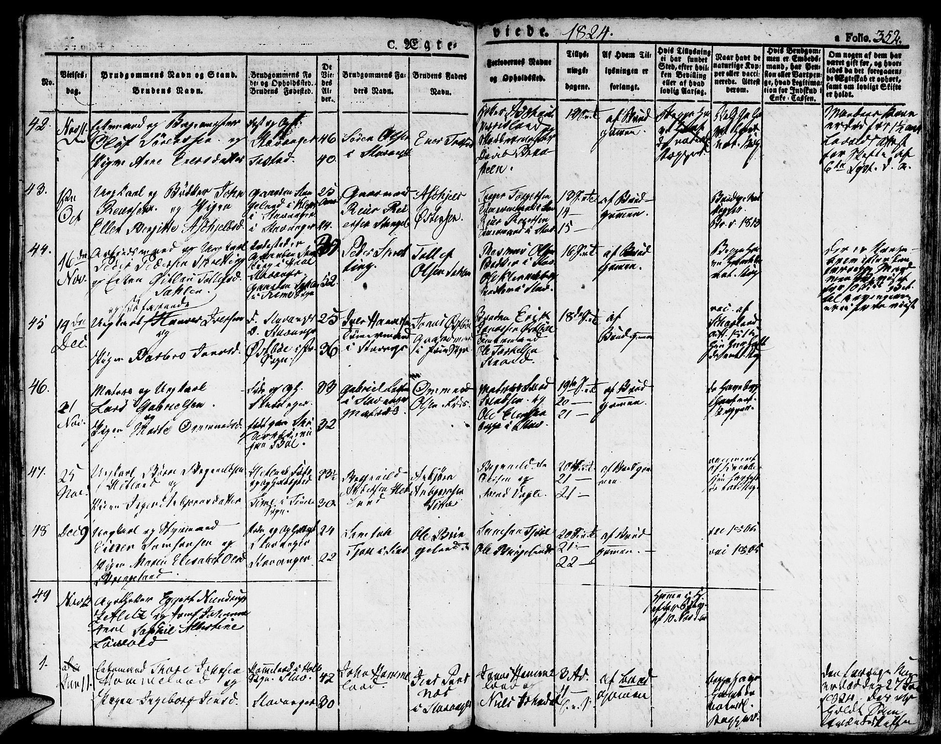 Domkirken sokneprestkontor, SAST/A-101812/001/30/30BA/L0009: Parish register (official) no. A 9, 1821-1832, p. 352