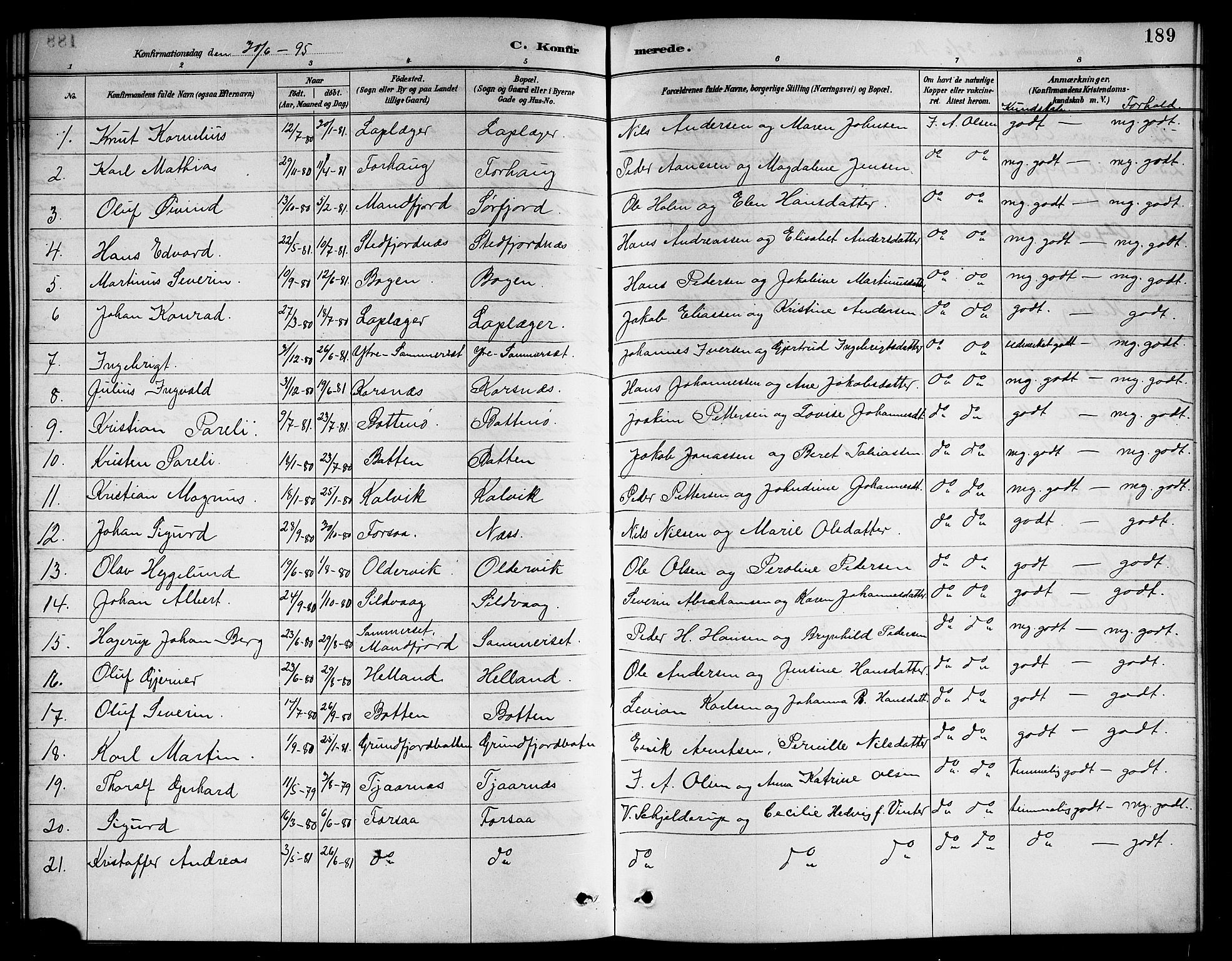 Ministerialprotokoller, klokkerbøker og fødselsregistre - Nordland, AV/SAT-A-1459/861/L0876: Parish register (copy) no. 861C02, 1887-1903, p. 189