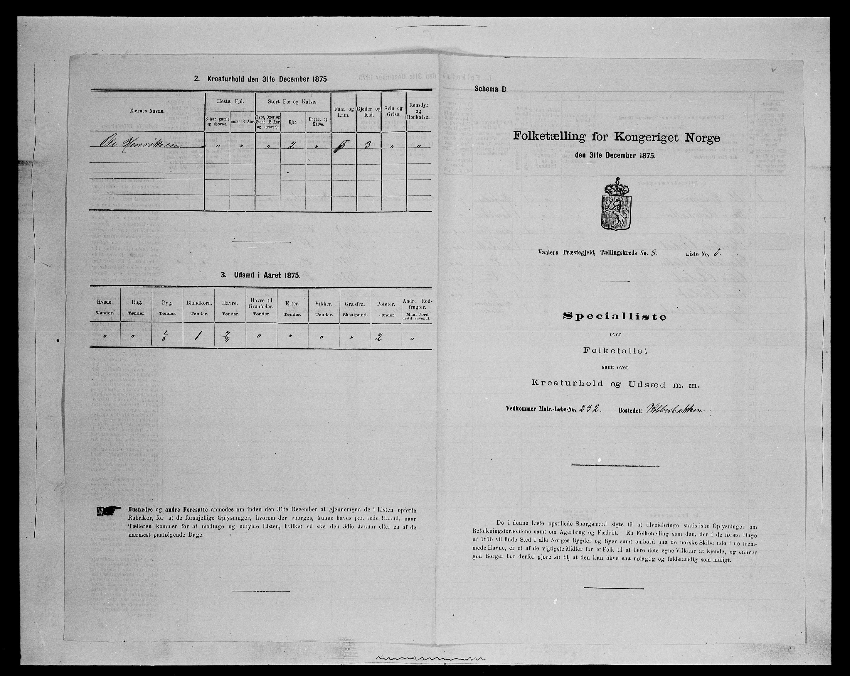 SAH, 1875 census for 0426P Våler parish (Hedmark), 1875, p. 1032