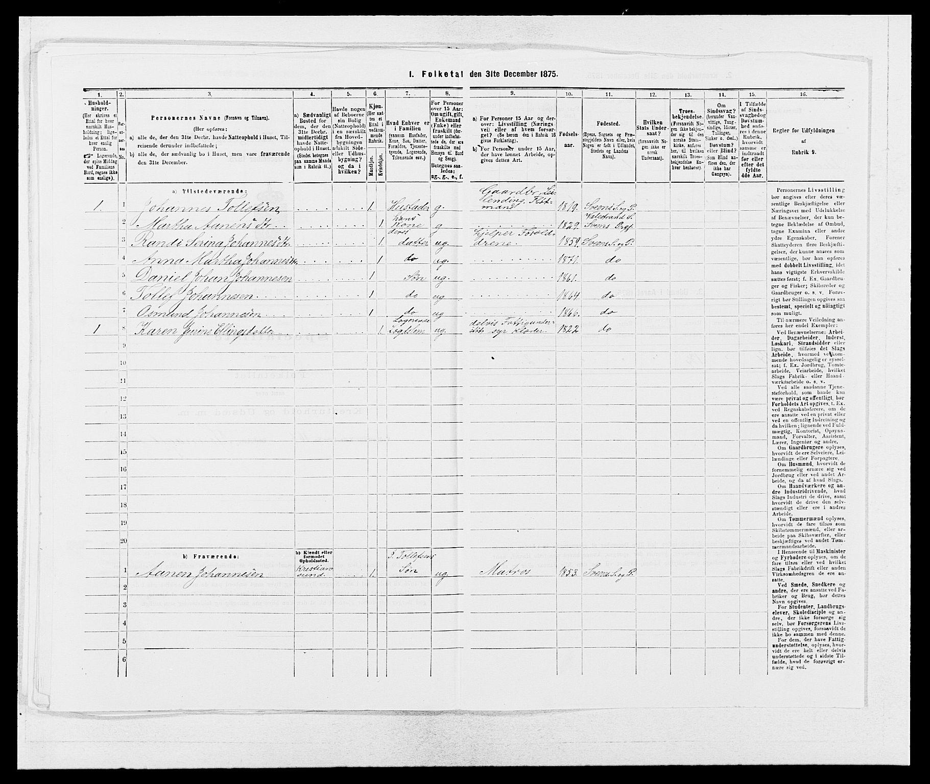 SAB, 1875 census for 1216P Sveio, 1875, p. 1136