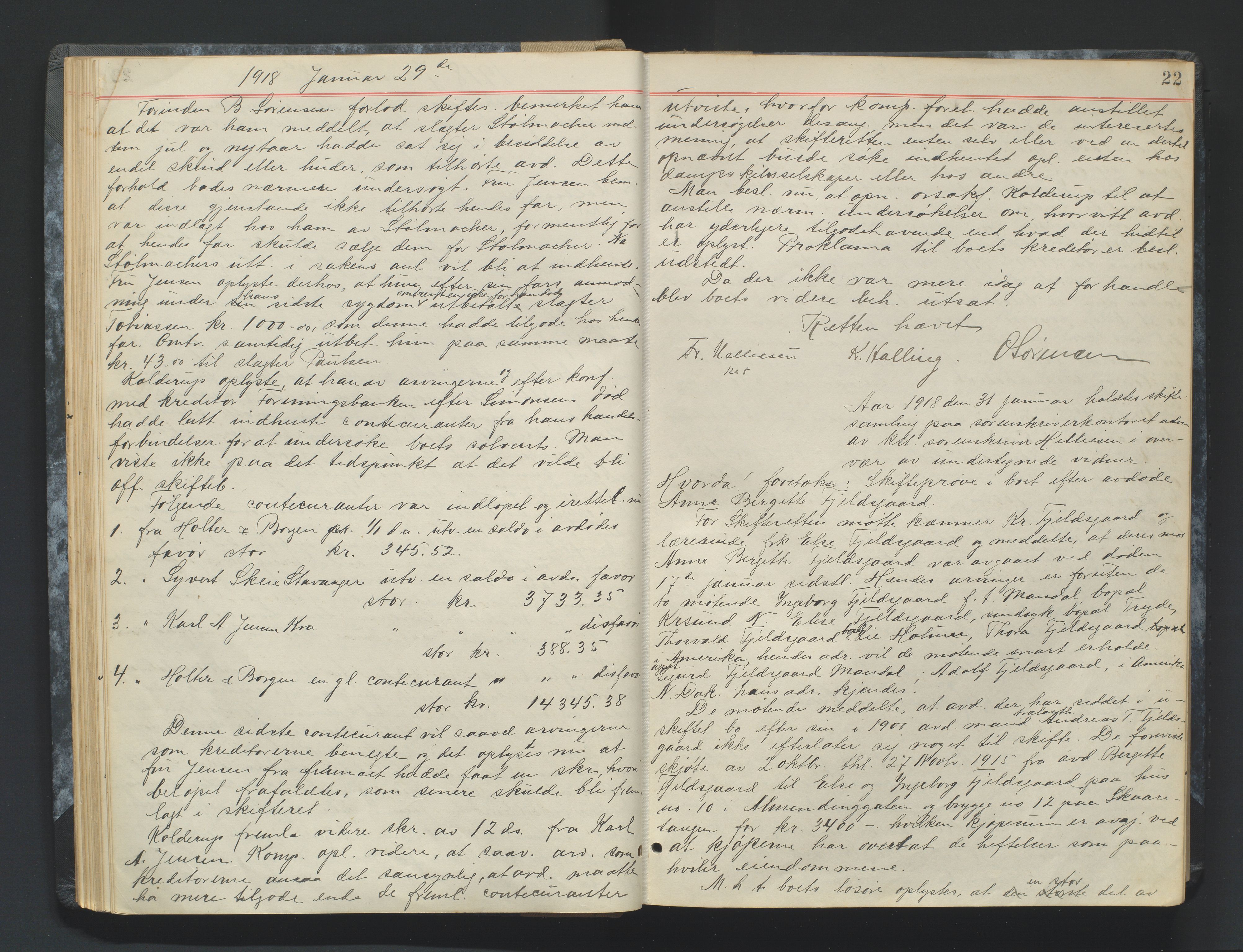 Mandal sorenskriveri, AV/SAK-1221-0005/001/H/Hc/L0083: Skifteforhandlingsprotokoll nr 15, 1917-1921, p. 22