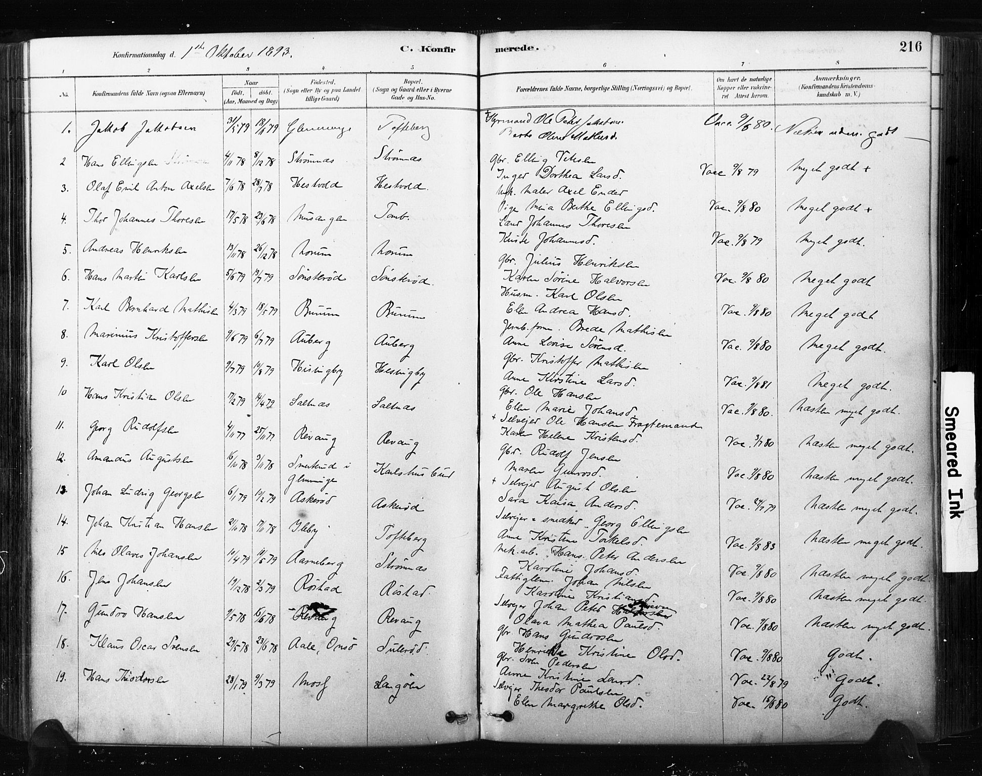 Råde prestekontor kirkebøker, AV/SAO-A-2009/F/Fa/L0007: Parish register (official) no. 7, 1878-1902, p. 216