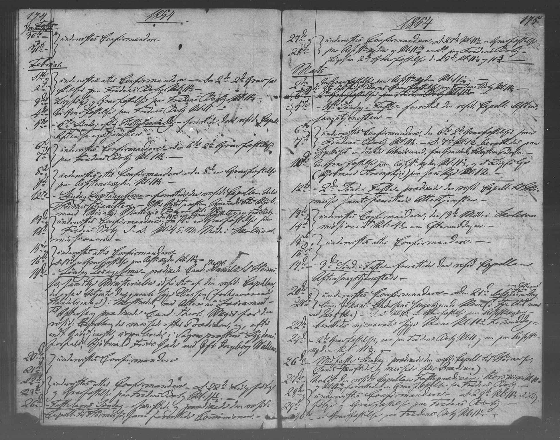 Korskirken sokneprestembete, AV/SAB-A-76101/H/Haa/L0067: Curate's parish register no. A 2, 1844-1854, p. 174-175