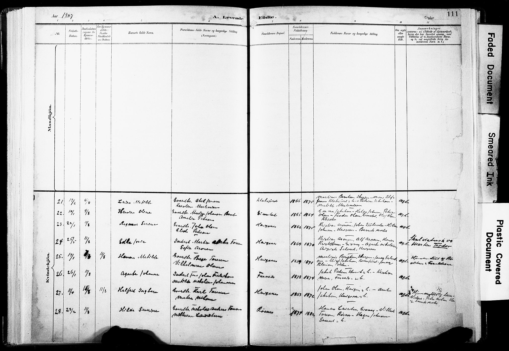 Ministerialprotokoller, klokkerbøker og fødselsregistre - Nordland, AV/SAT-A-1459/891/L1304: Parish register (official) no. 891A09, 1895-1921, p. 111