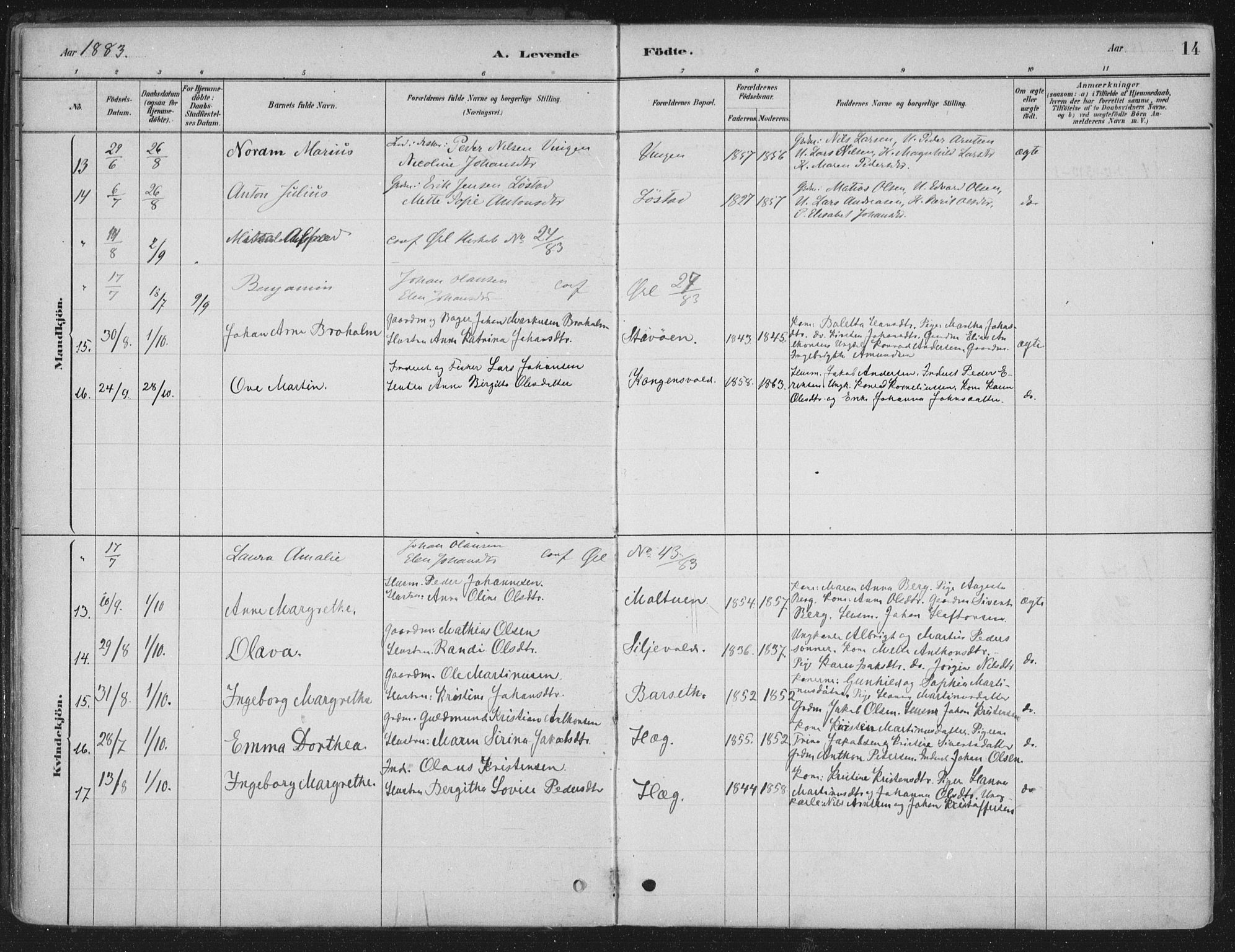 Ministerialprotokoller, klokkerbøker og fødselsregistre - Sør-Trøndelag, SAT/A-1456/662/L0755: Parish register (official) no. 662A01, 1879-1905, p. 14