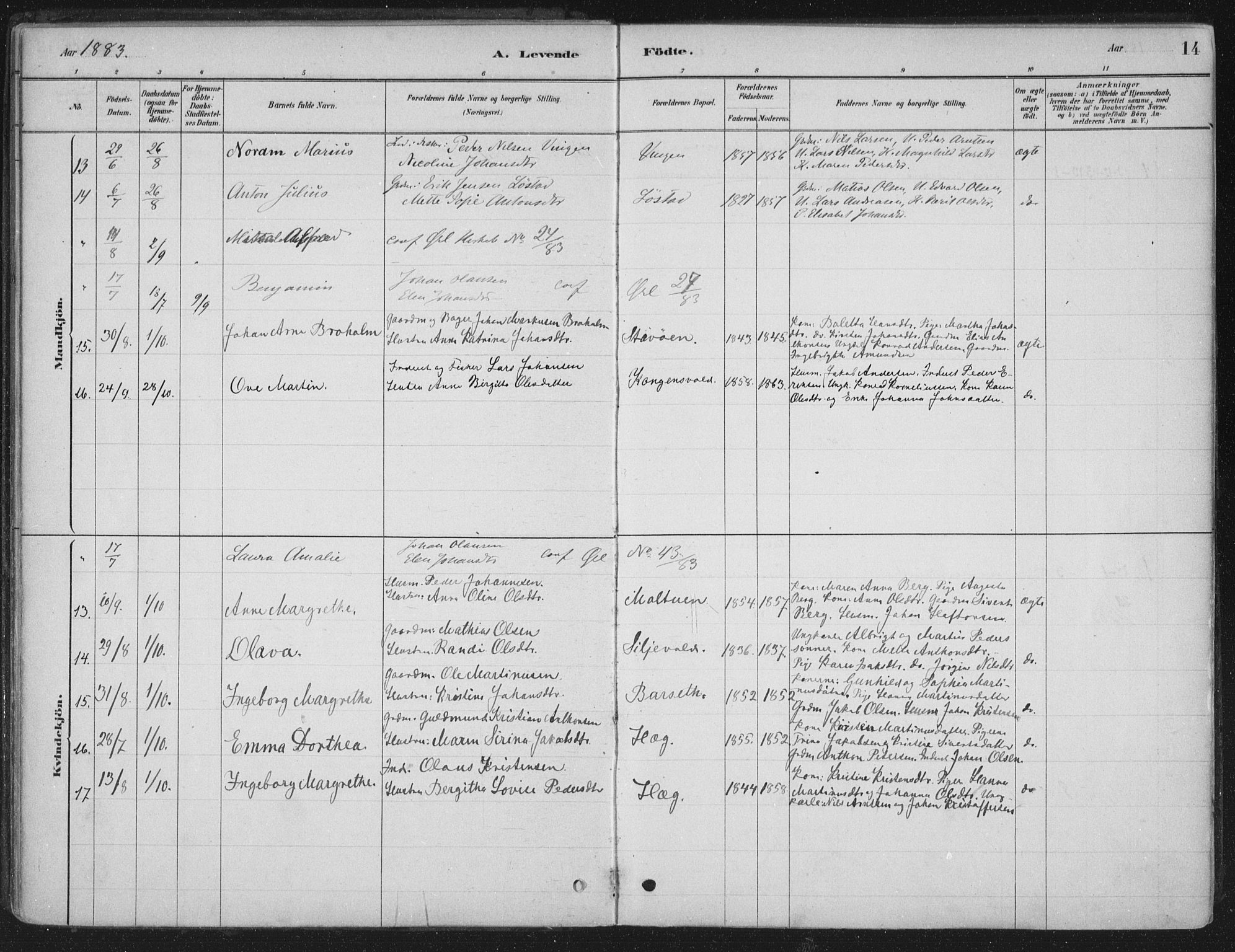 Ministerialprotokoller, klokkerbøker og fødselsregistre - Sør-Trøndelag, AV/SAT-A-1456/662/L0755: Parish register (official) no. 662A01, 1879-1905, p. 14