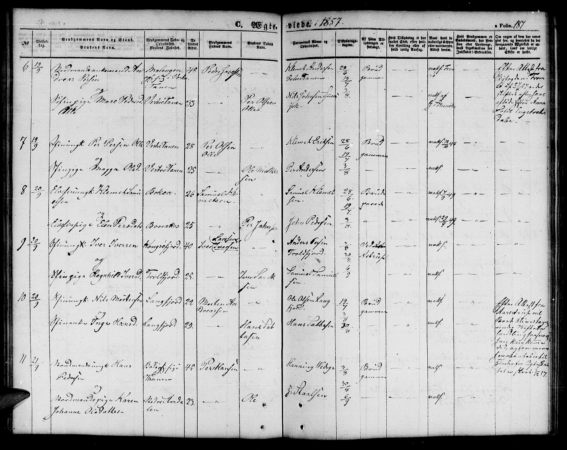 Tana sokneprestkontor, AV/SATØ-S-1334/H/Hb/L0001klokker: Parish register (copy) no. 1 /1, 1853-1867, p. 187