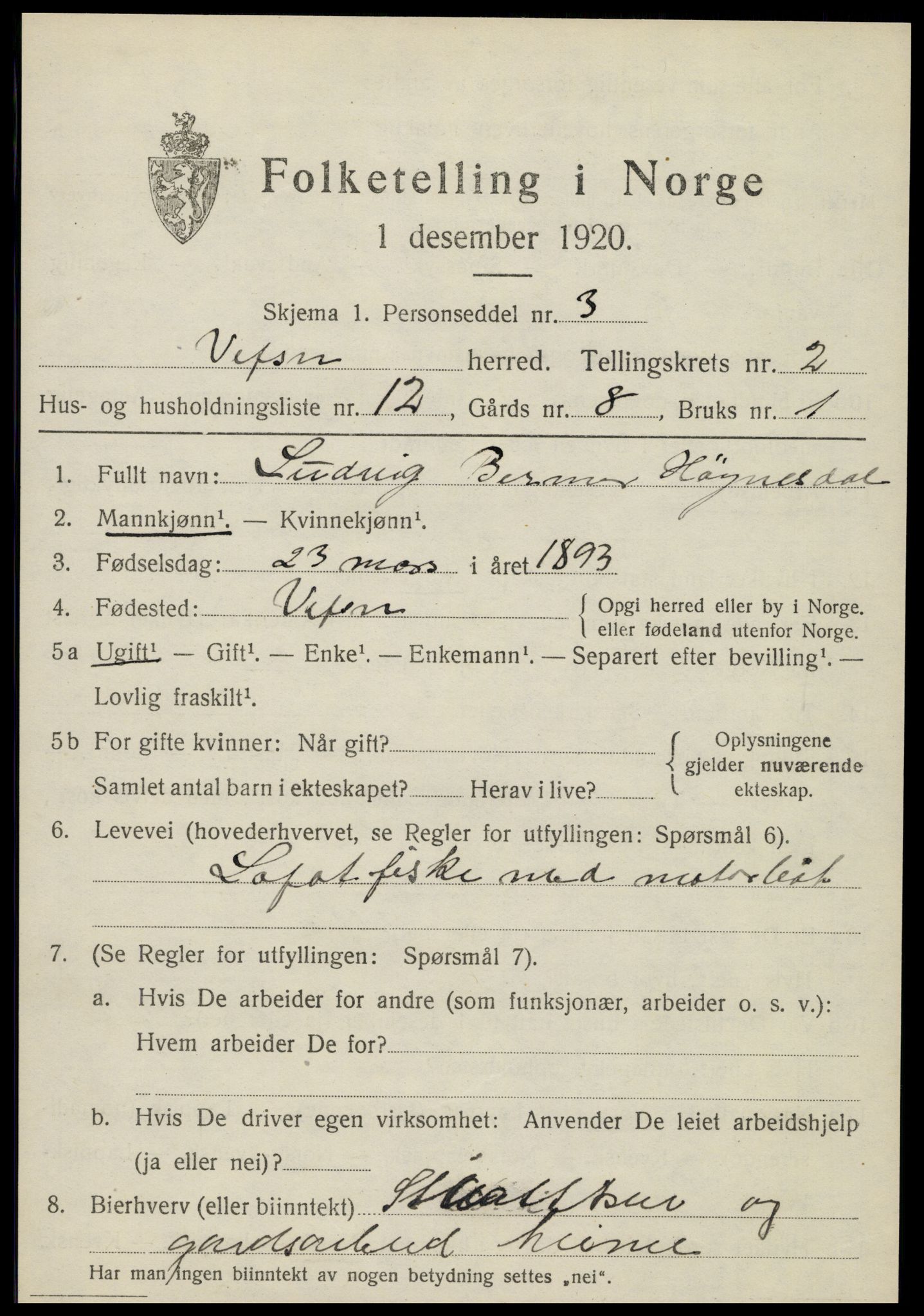 SAT, 1920 census for Vefsn, 1920, p. 2003