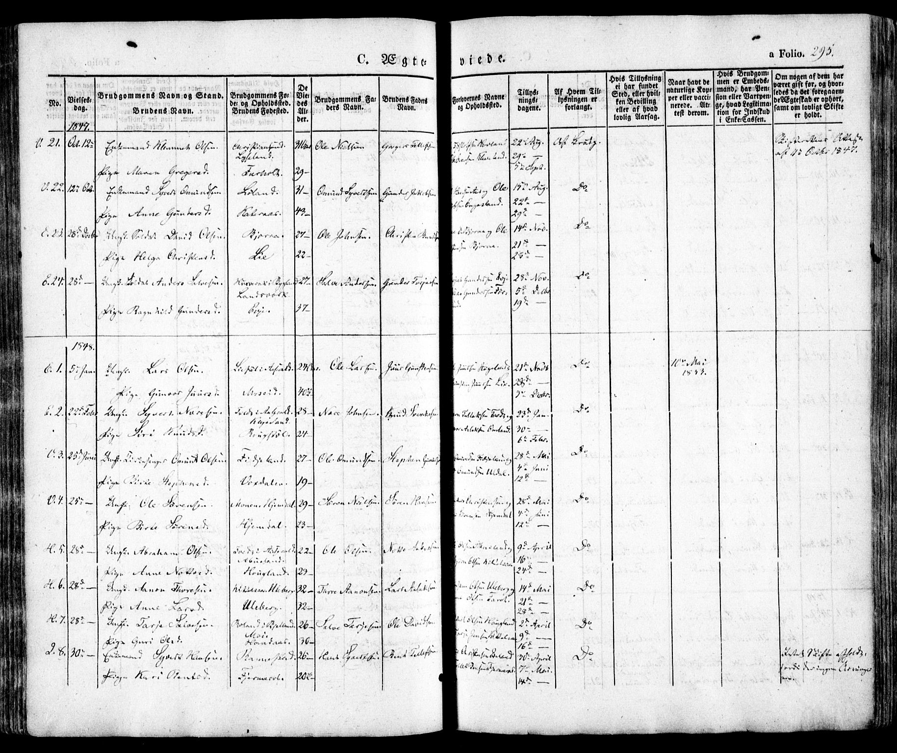 Evje sokneprestkontor, SAK/1111-0008/F/Fa/Faa/L0005: Parish register (official) no. A 5, 1843-1865, p. 295