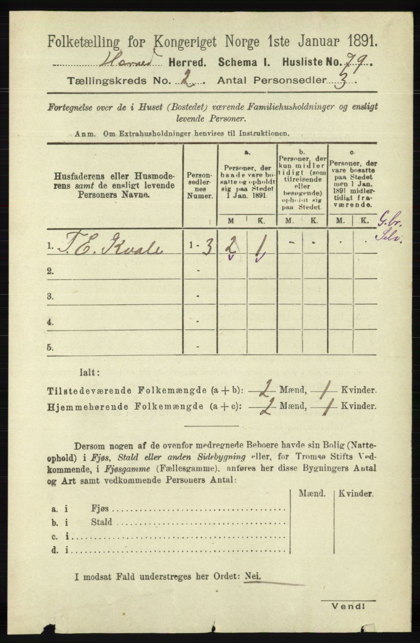 RA, 1891 census for 1039 Herad, 1891, p. 520