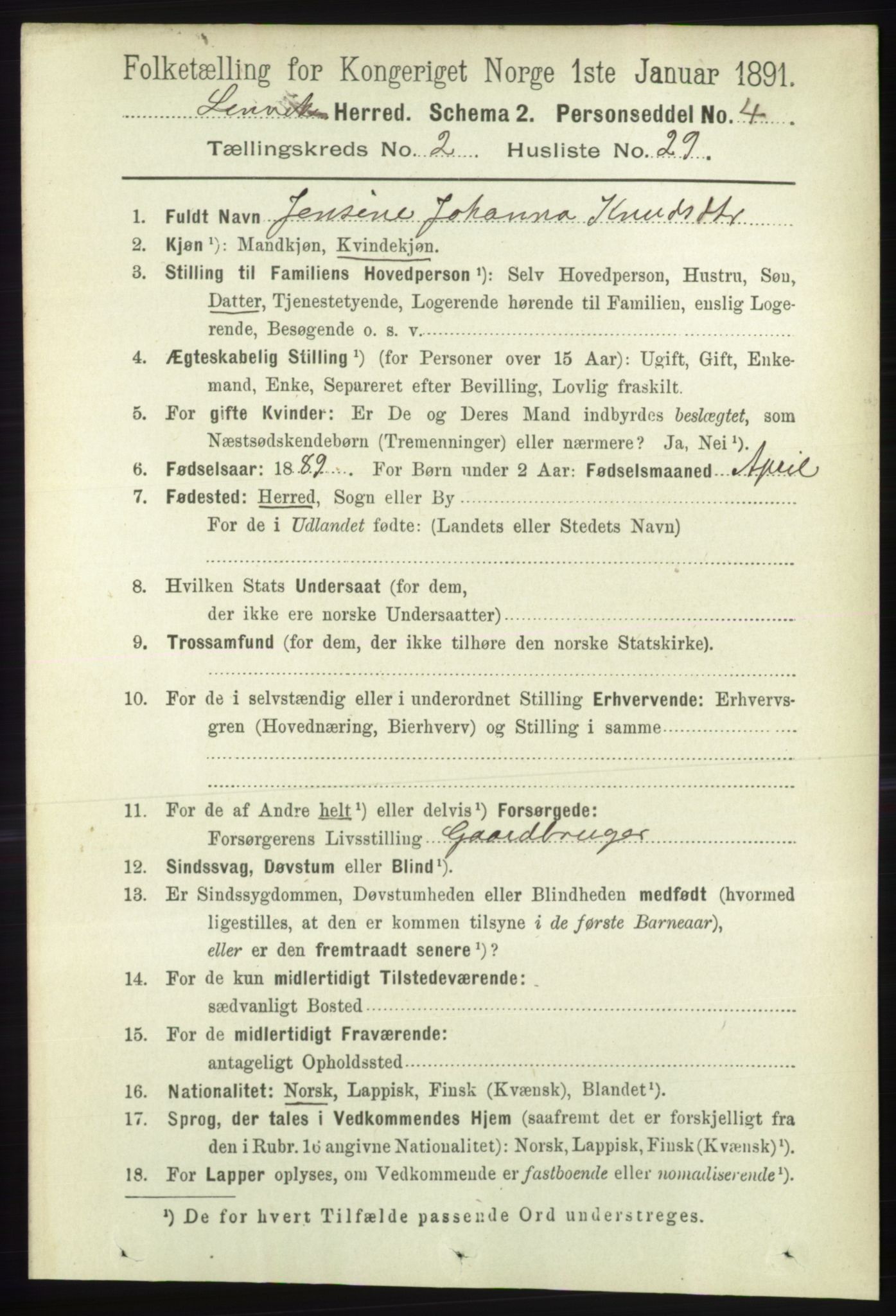 RA, 1891 census for 1931 Lenvik, 1891, p. 977