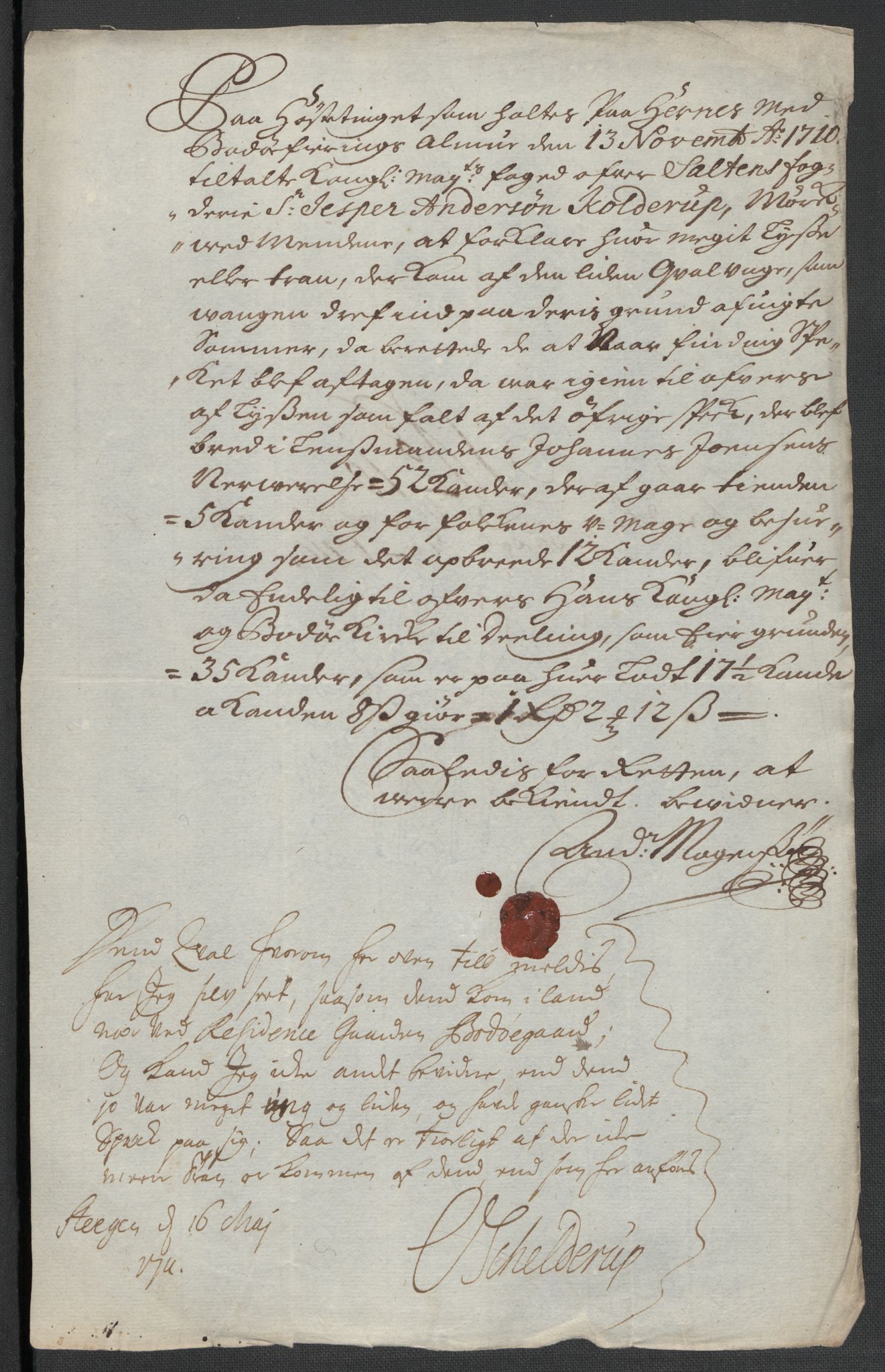 Rentekammeret inntil 1814, Reviderte regnskaper, Fogderegnskap, AV/RA-EA-4092/R66/L4581: Fogderegnskap Salten, 1707-1710, p. 490