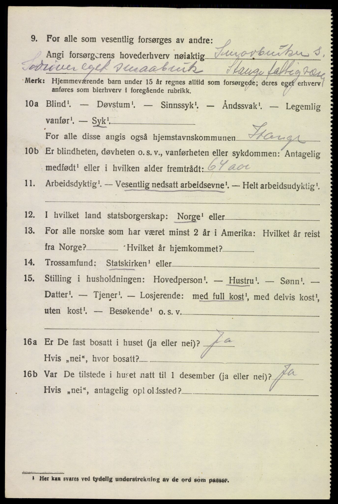 SAH, 1920 census for Stange, 1920, p. 9580