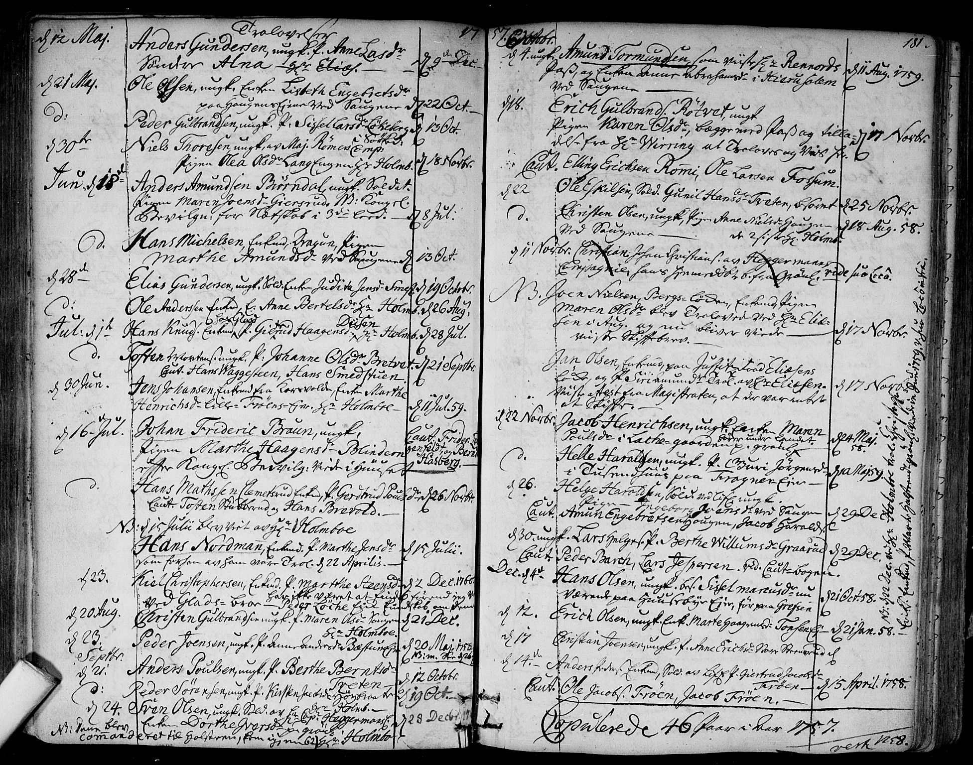 Aker prestekontor kirkebøker, SAO/A-10861/F/L0008: Parish register (official) no. 8, 1749-1765, p. 181