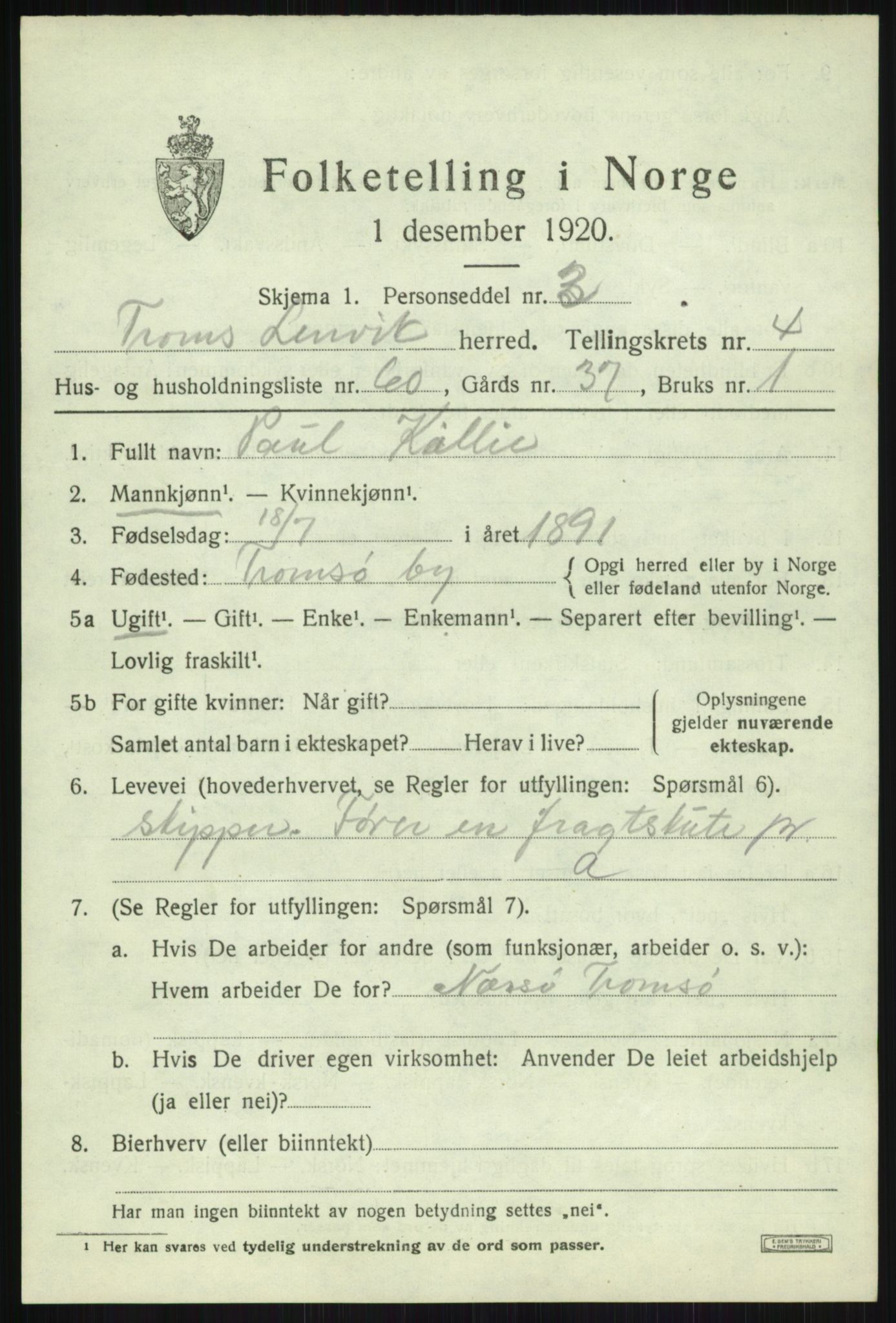 SATØ, 1920 census for Lenvik, 1920, p. 6462