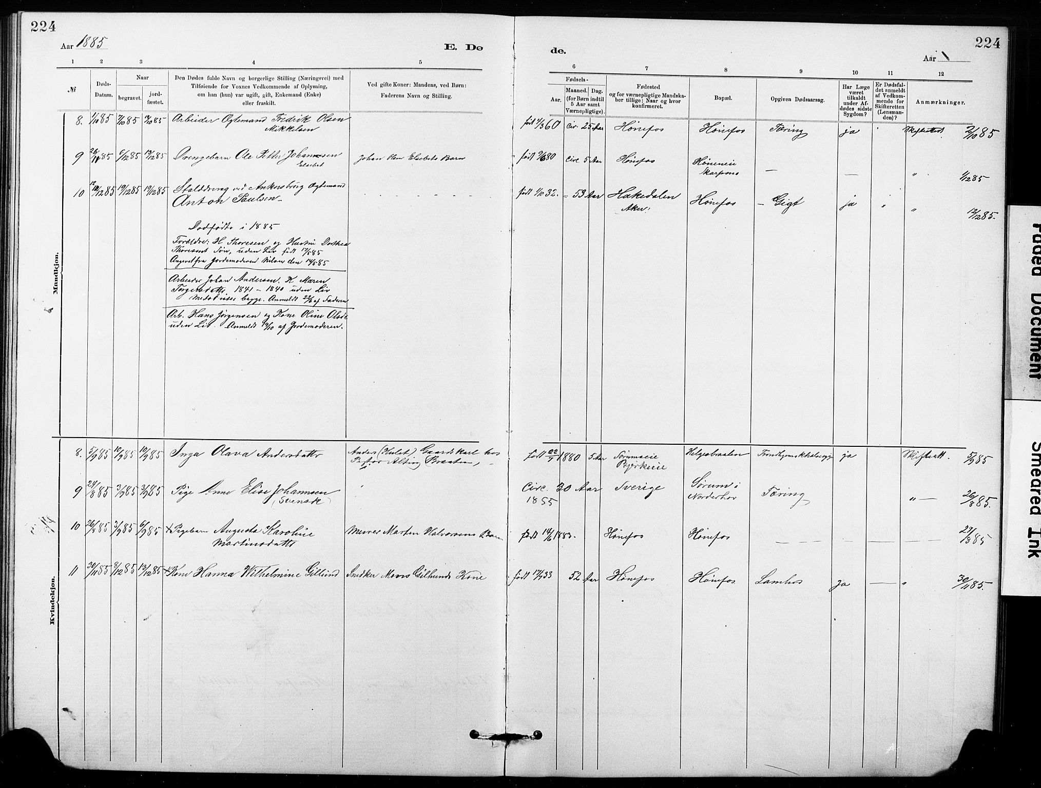 Hønefoss kirkebøker, AV/SAKO-A-609/G/Ga/L0001: Parish register (copy) no. 1, 1870-1887, p. 224