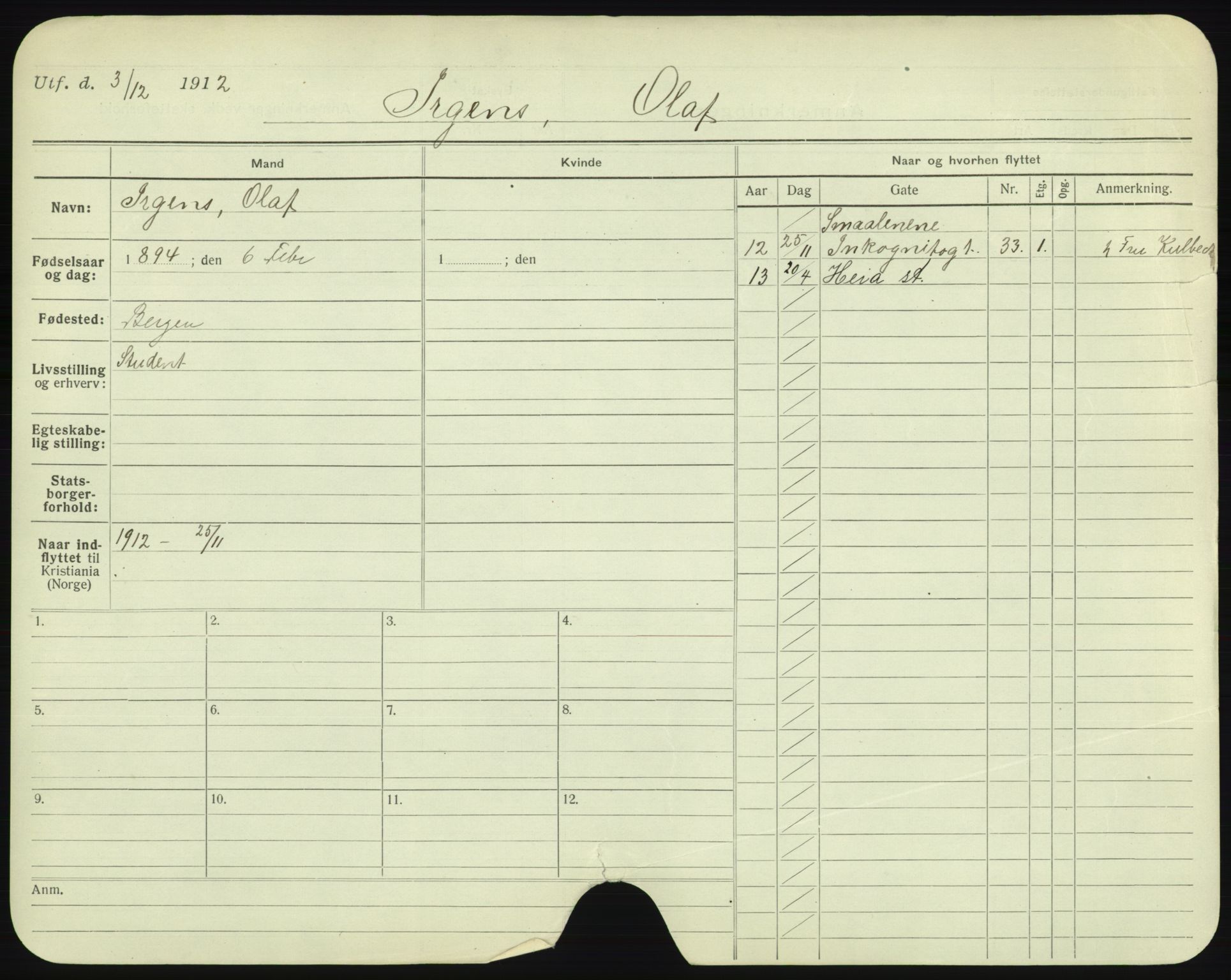 Oslo folkeregister, Registerkort, AV/SAO-A-11715/F/Fa/Fac/L0005: Menn, 1906-1914, p. 18a
