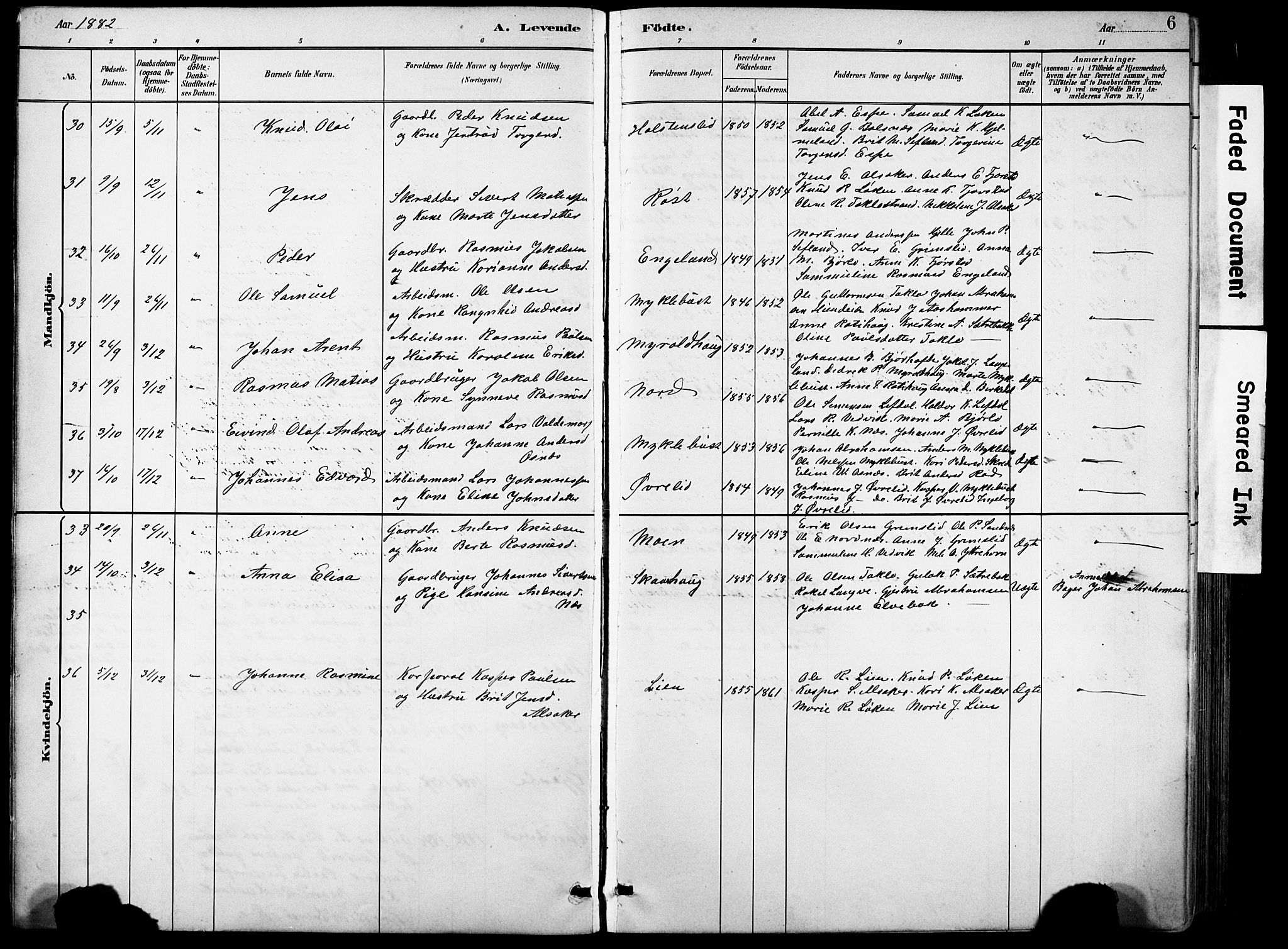 Eid sokneprestembete, AV/SAB-A-82301/H/Hab/Habb/L0002: Parish register (copy) no. B 2, 1882-1907, p. 6