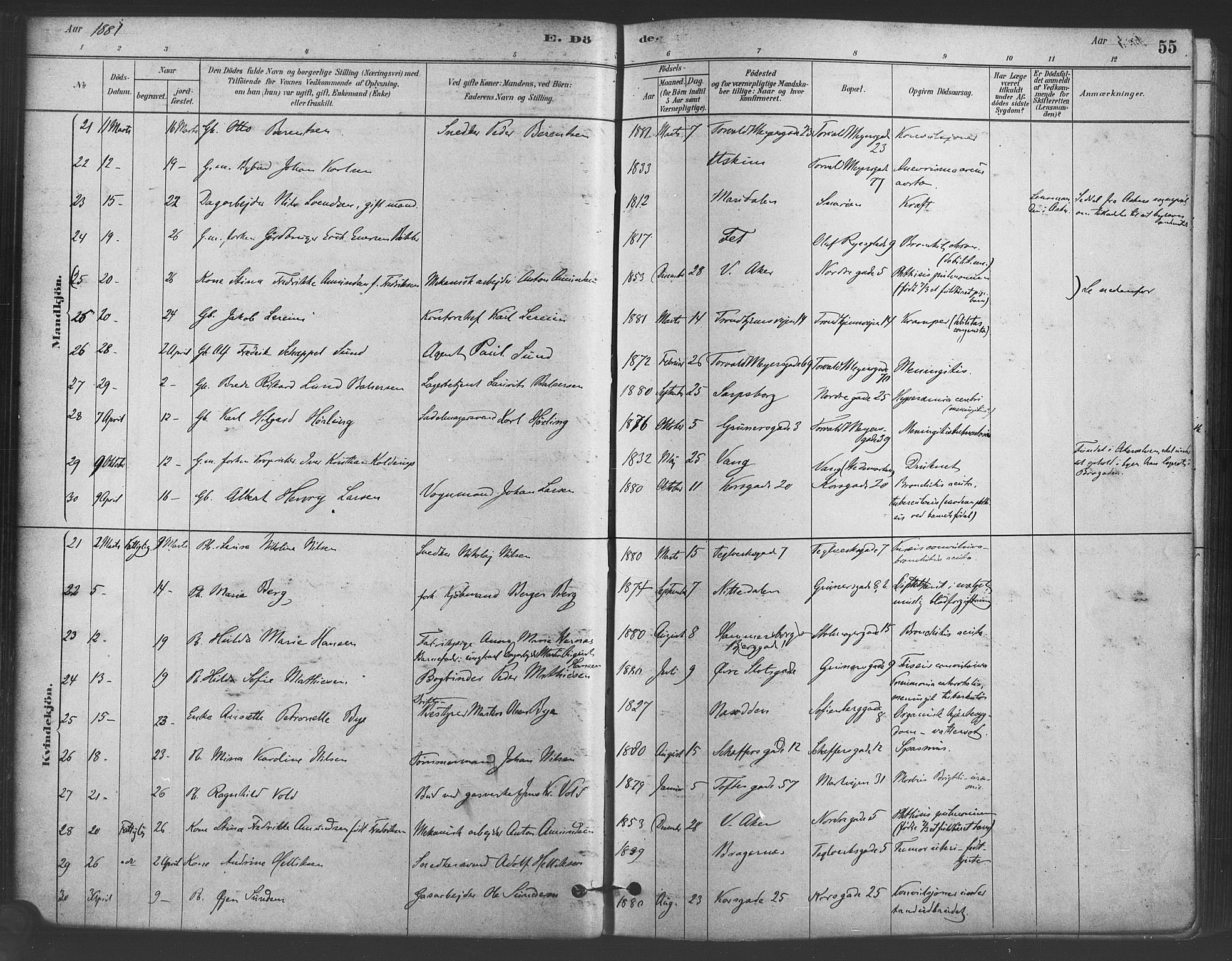 Paulus prestekontor Kirkebøker, AV/SAO-A-10871/F/Fa/L0005: Parish register (official) no. 5, 1879-1889, p. 55