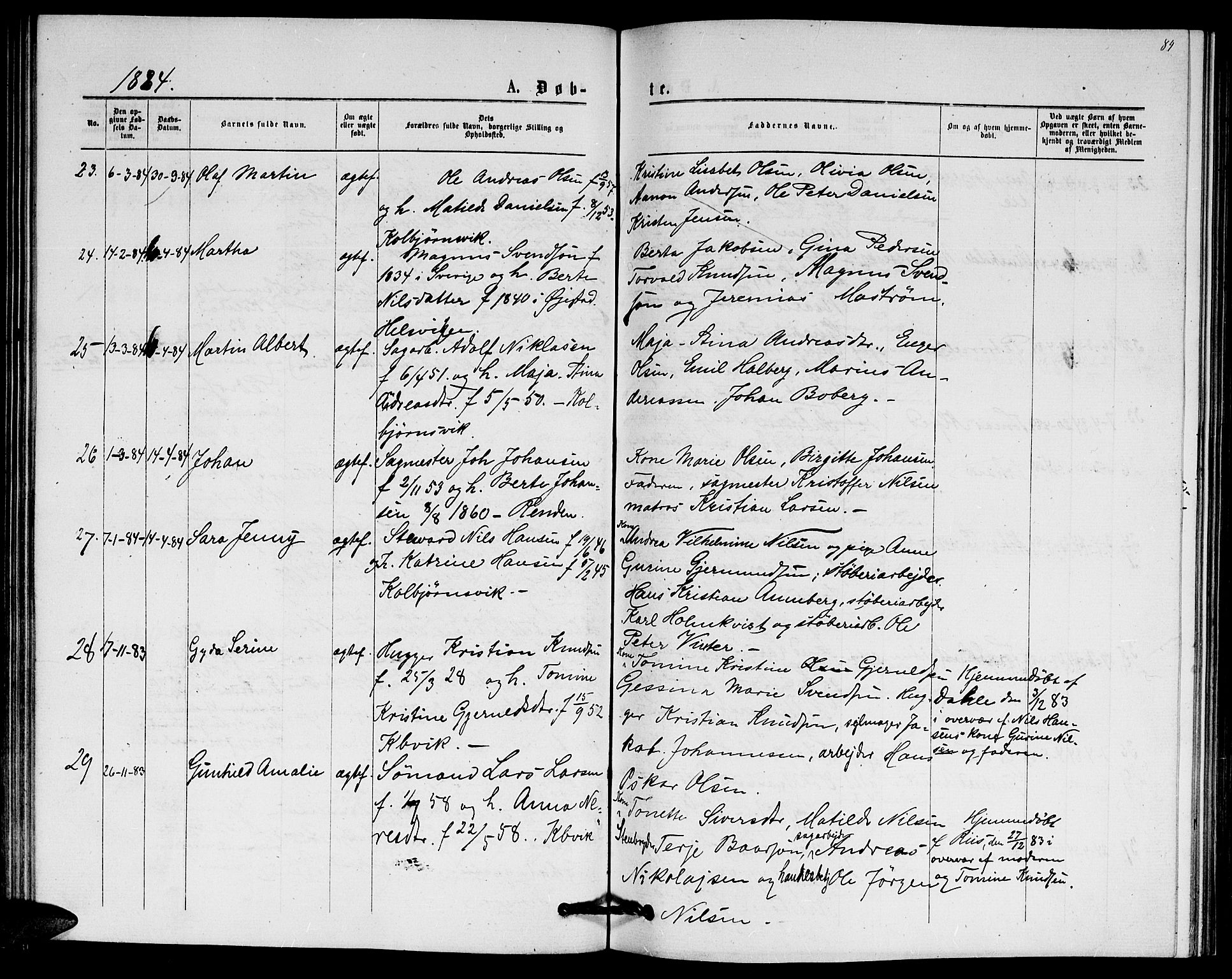 Hisøy sokneprestkontor, AV/SAK-1111-0020/F/Fb/L0002: Parish register (copy) no. B 2, 1873-1885, p. 84