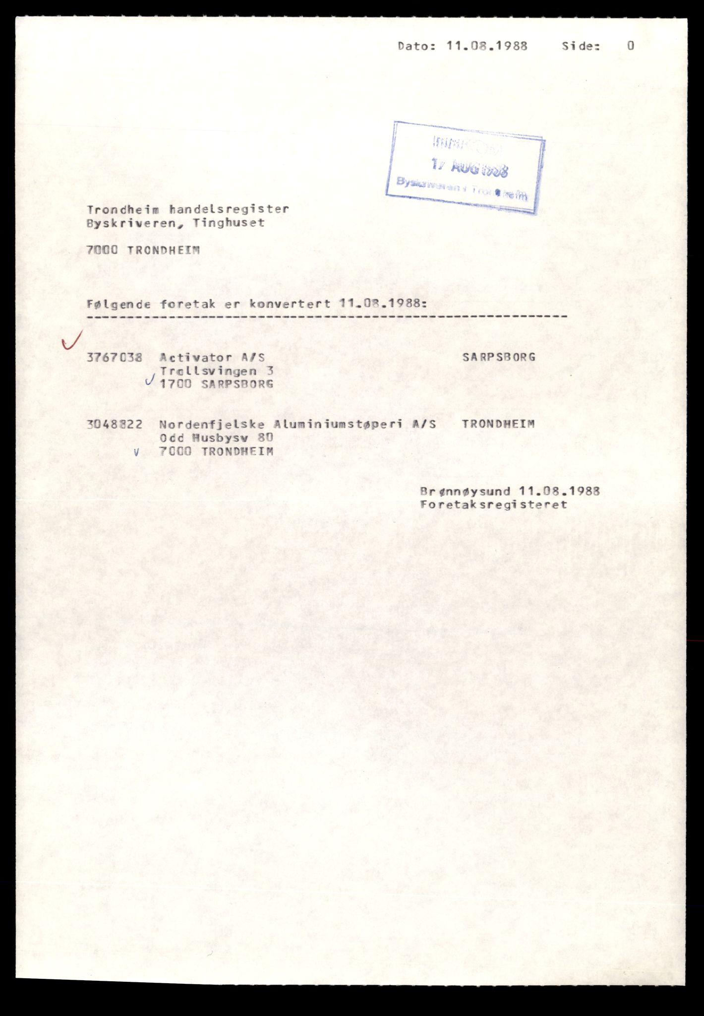 Trondheim byfogd, AV/SAT-A-0003/2/J/Jd/Jdd/L0038: Aksjeselskap, Nor-Nor, 1944-1990, p. 1