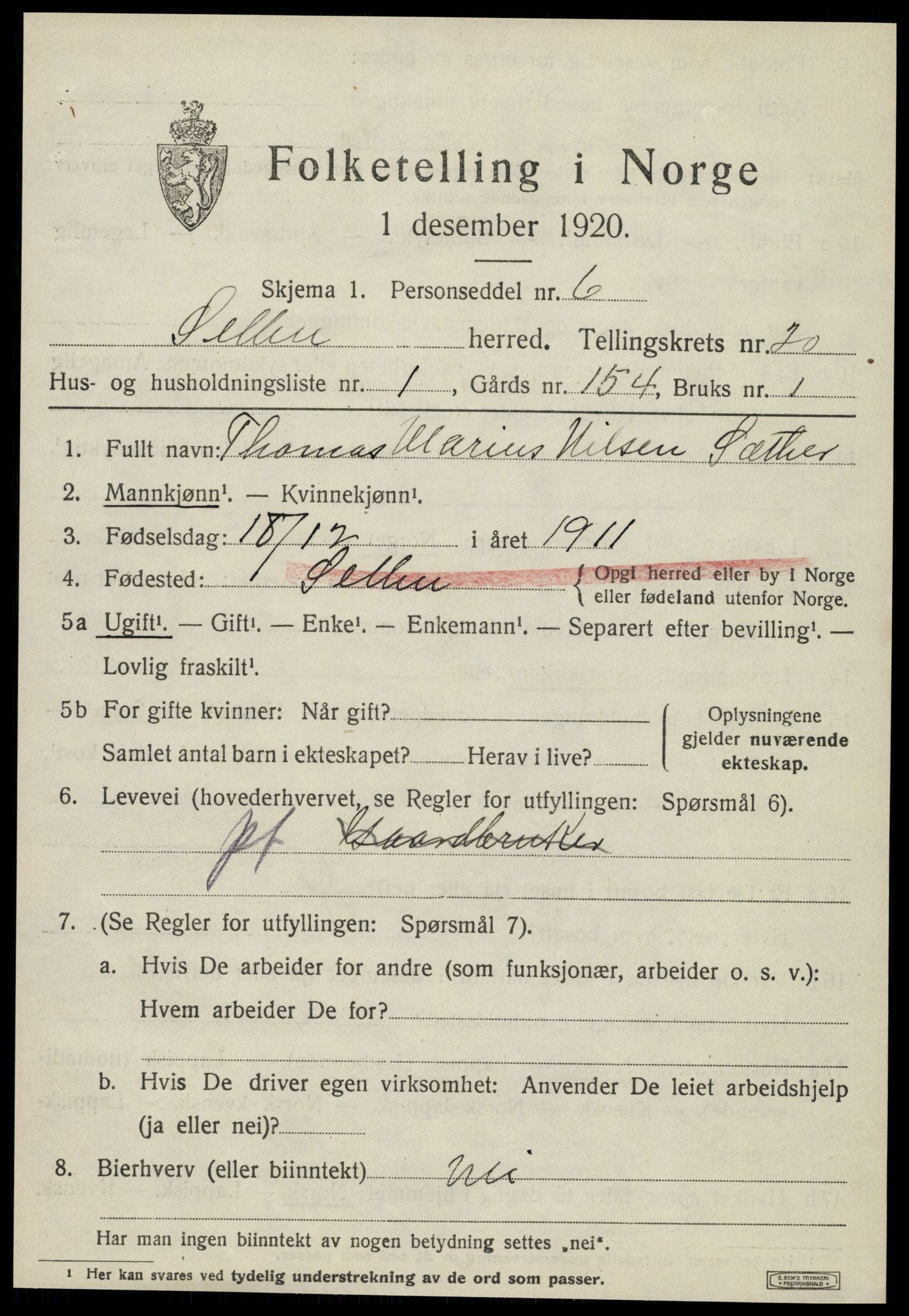 SAT, 1920 census for Selbu, 1920, p. 10218