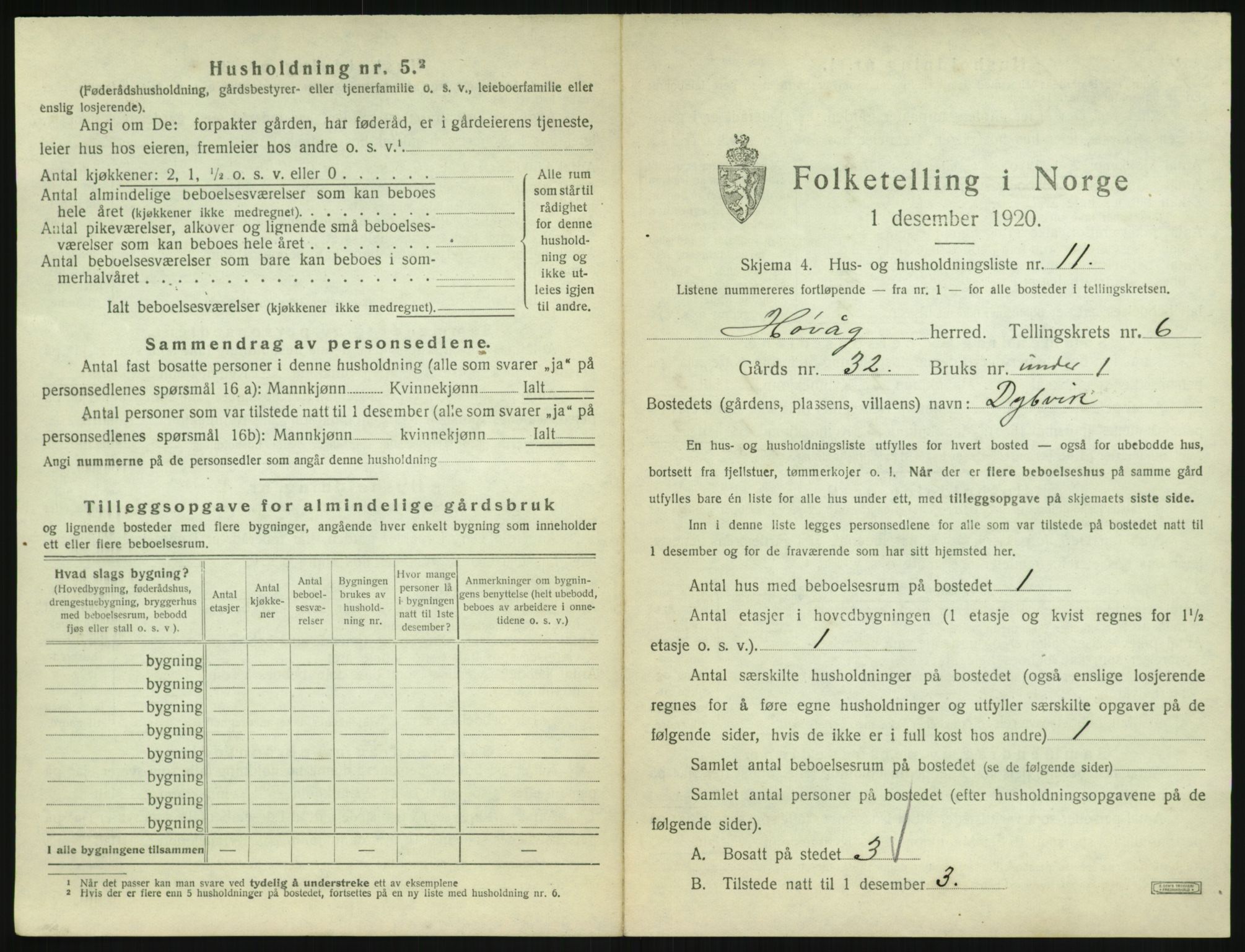 SAK, 1920 census for Høvåg, 1920, p. 520