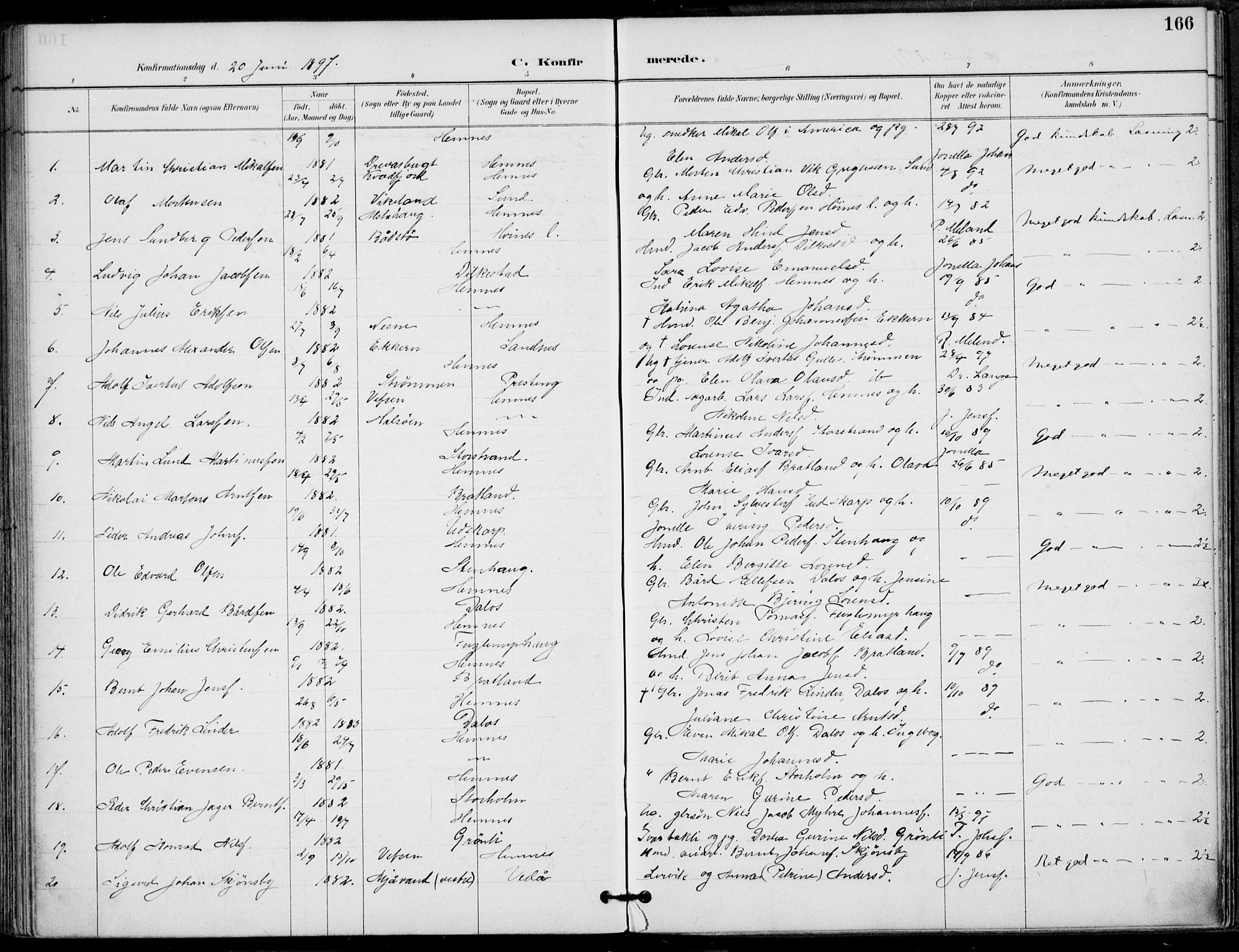 Ministerialprotokoller, klokkerbøker og fødselsregistre - Nordland, SAT/A-1459/825/L0362: Parish register (official) no. 825A16, 1886-1908, p. 166