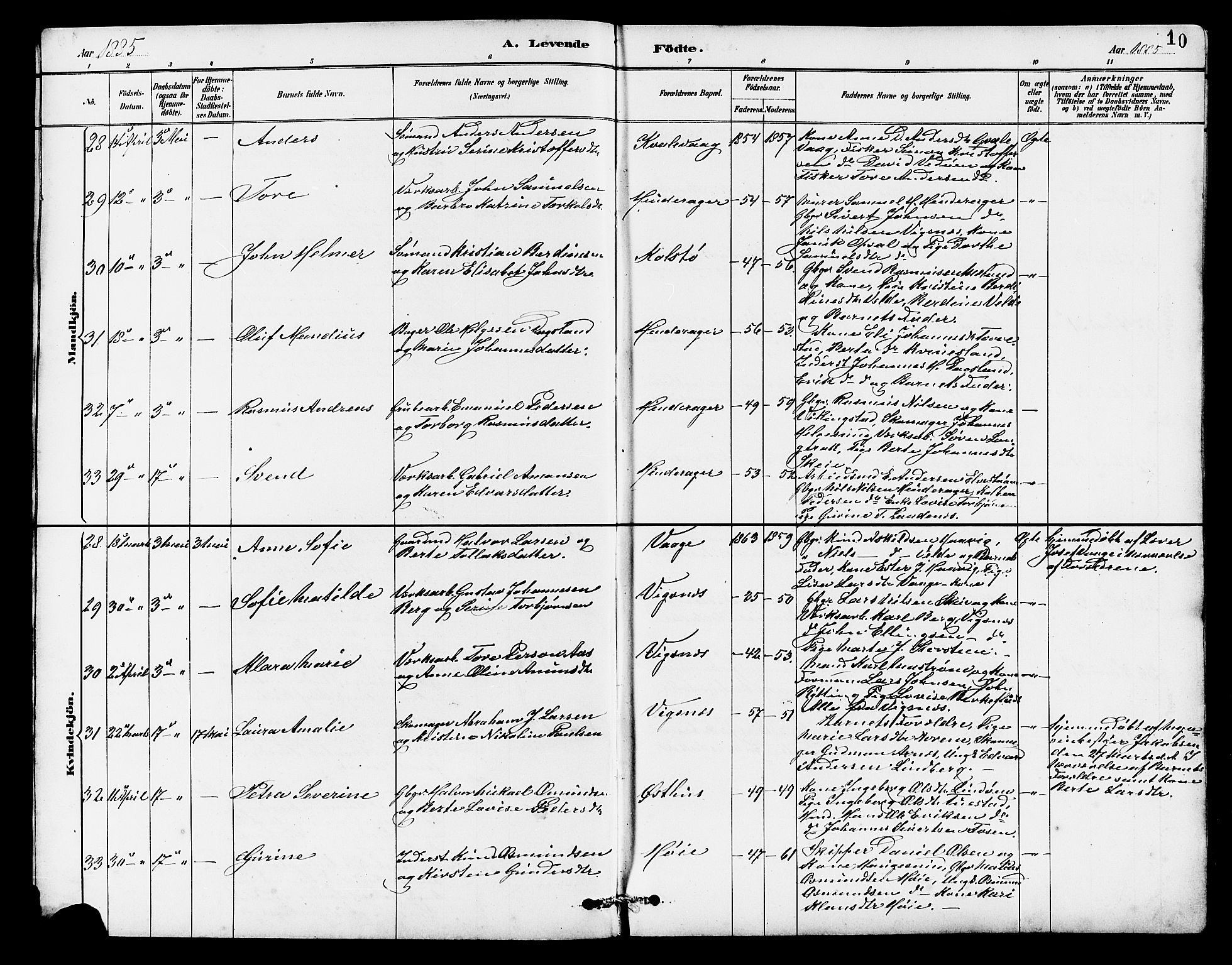 Avaldsnes sokneprestkontor, AV/SAST-A -101851/H/Ha/Hab/L0007: Parish register (copy) no. B 7, 1885-1909, p. 10