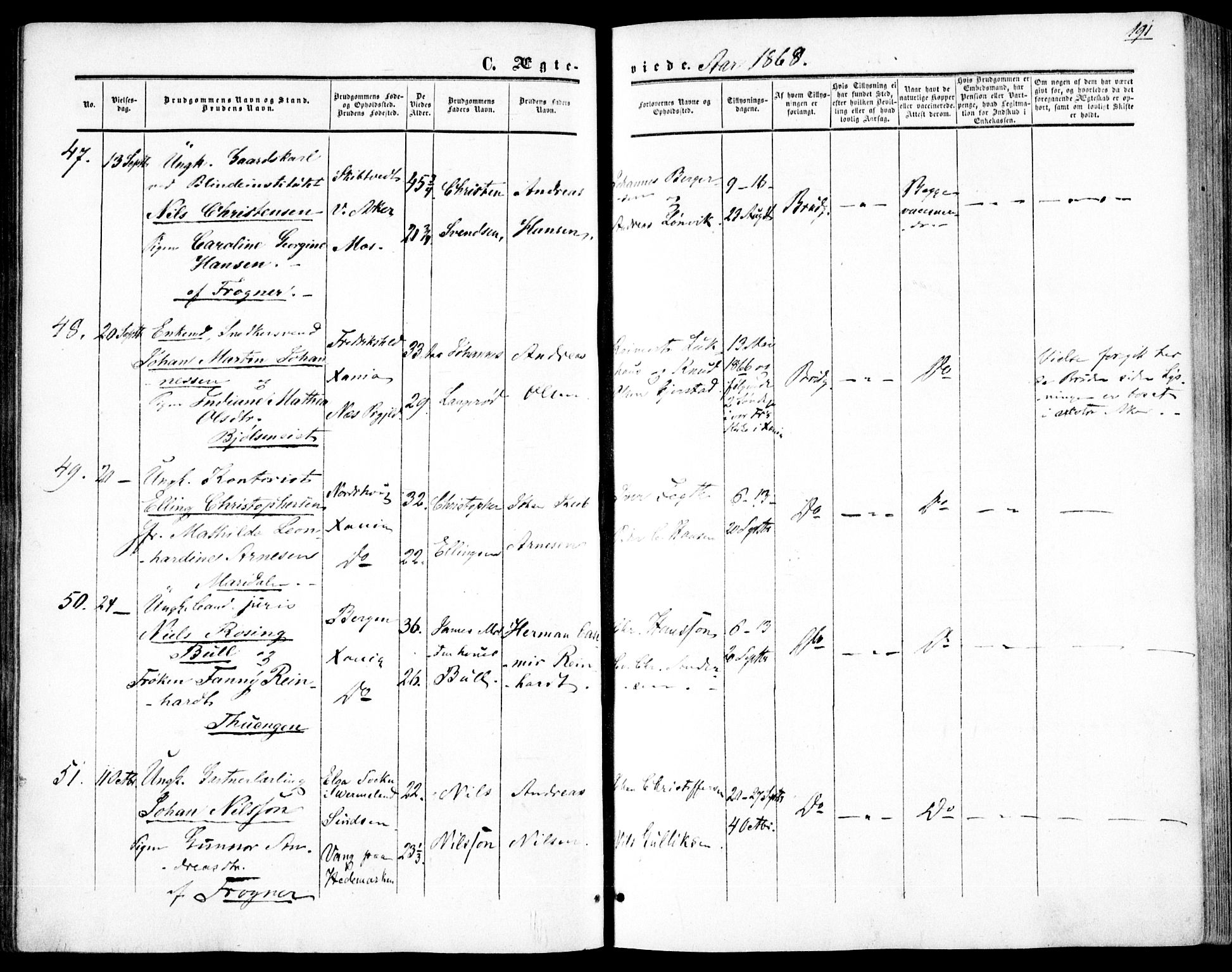 Vestre Aker prestekontor Kirkebøker, SAO/A-10025/F/Fa/L0002: Parish register (official) no. 2, 1855-1877, p. 191