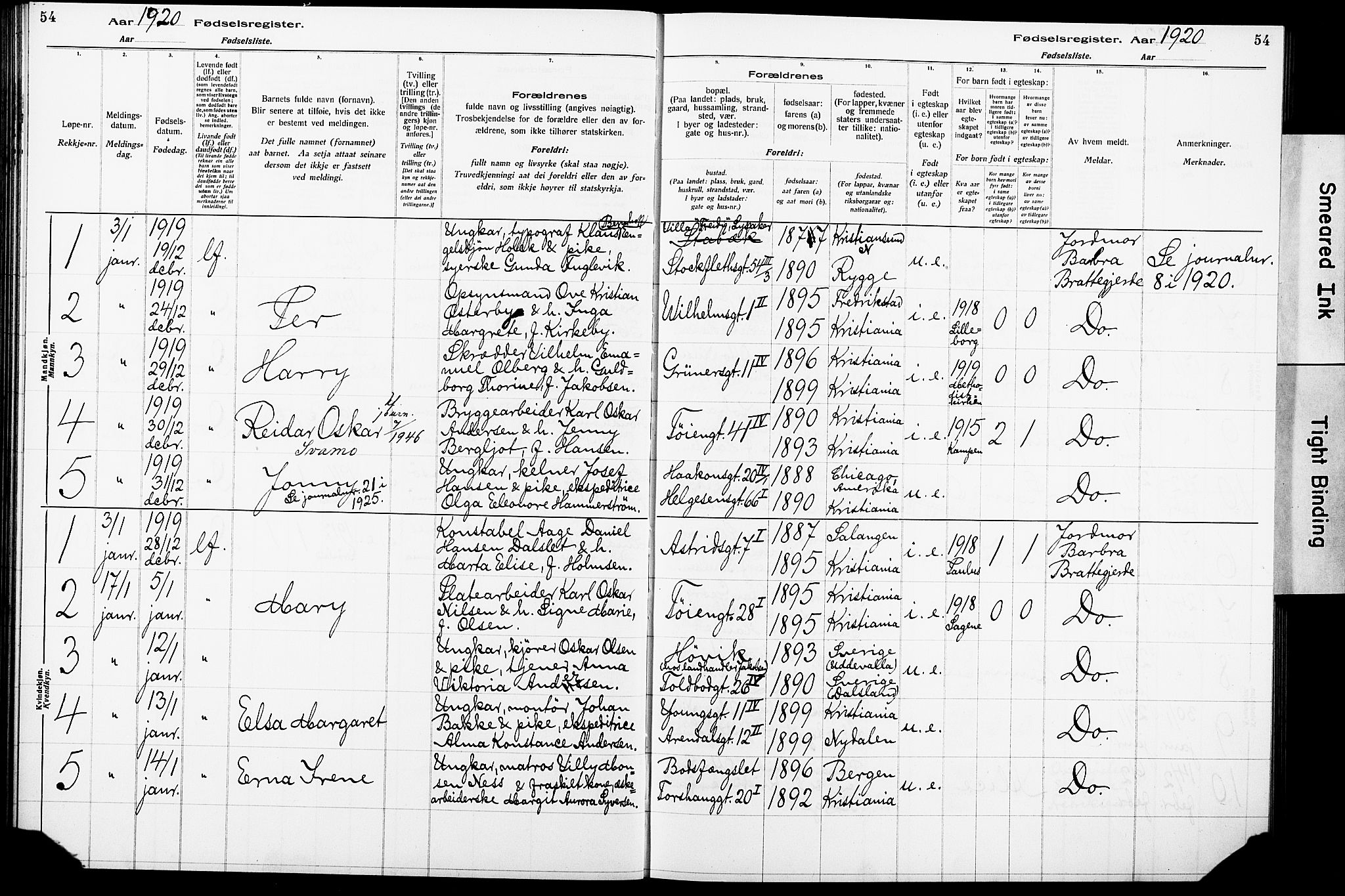 Krohgstøtten sykehusprest Kirkebøker, SAO/A-10854/J/Ja/L0001: Birth register no. 1, 1917-1928, p. 54