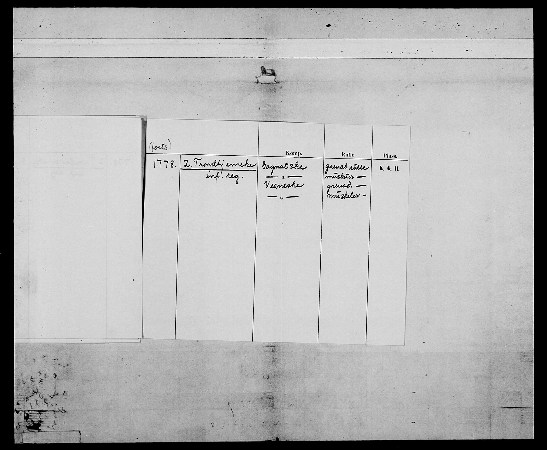 Generalitets- og kommissariatskollegiet, Det kongelige norske kommissariatskollegium, AV/RA-EA-5420/E/Eh/L0077: 2. Trondheimske nasjonale infanteriregiment, 1774-1778, p. 9