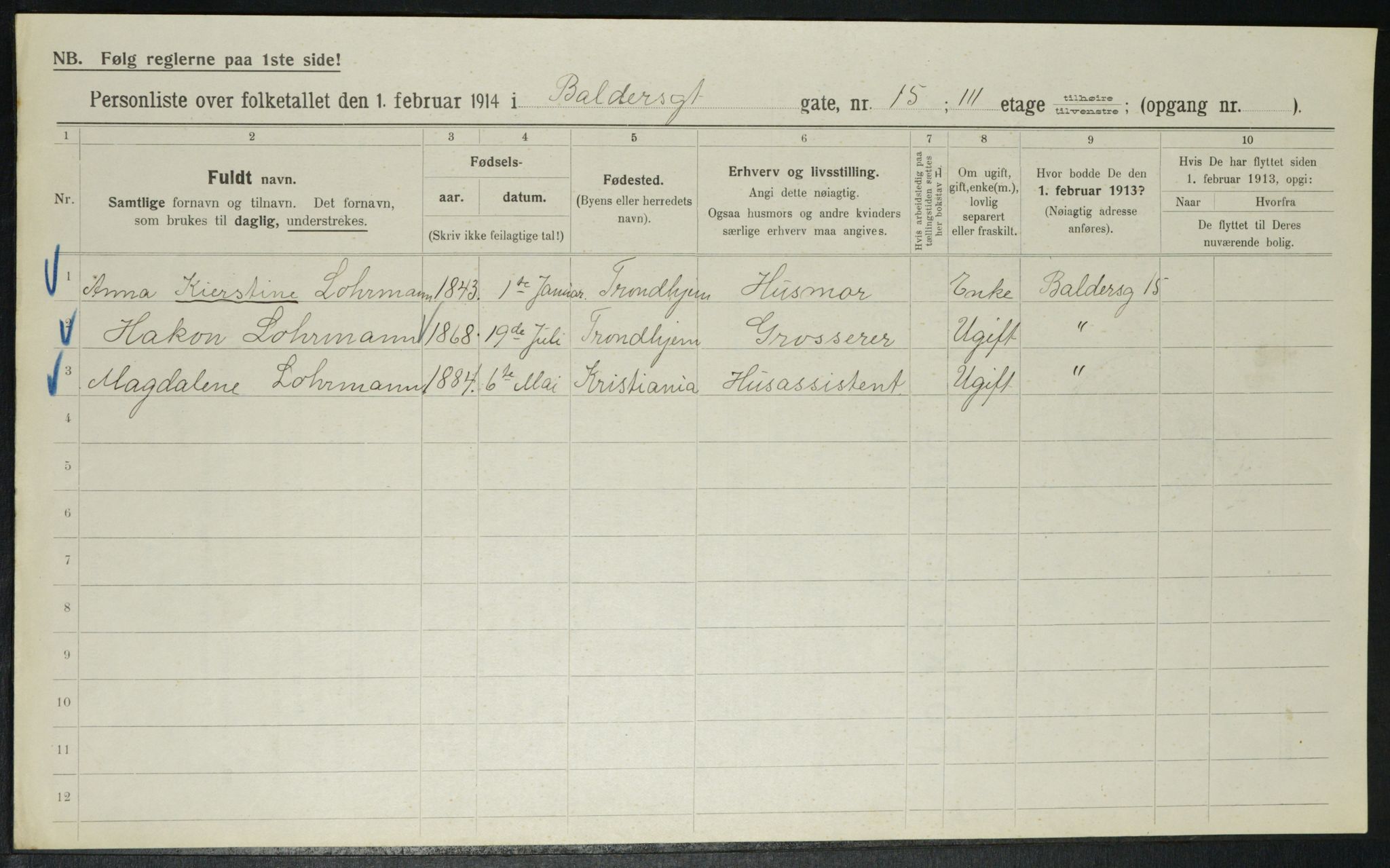 OBA, Municipal Census 1914 for Kristiania, 1914, p. 3339