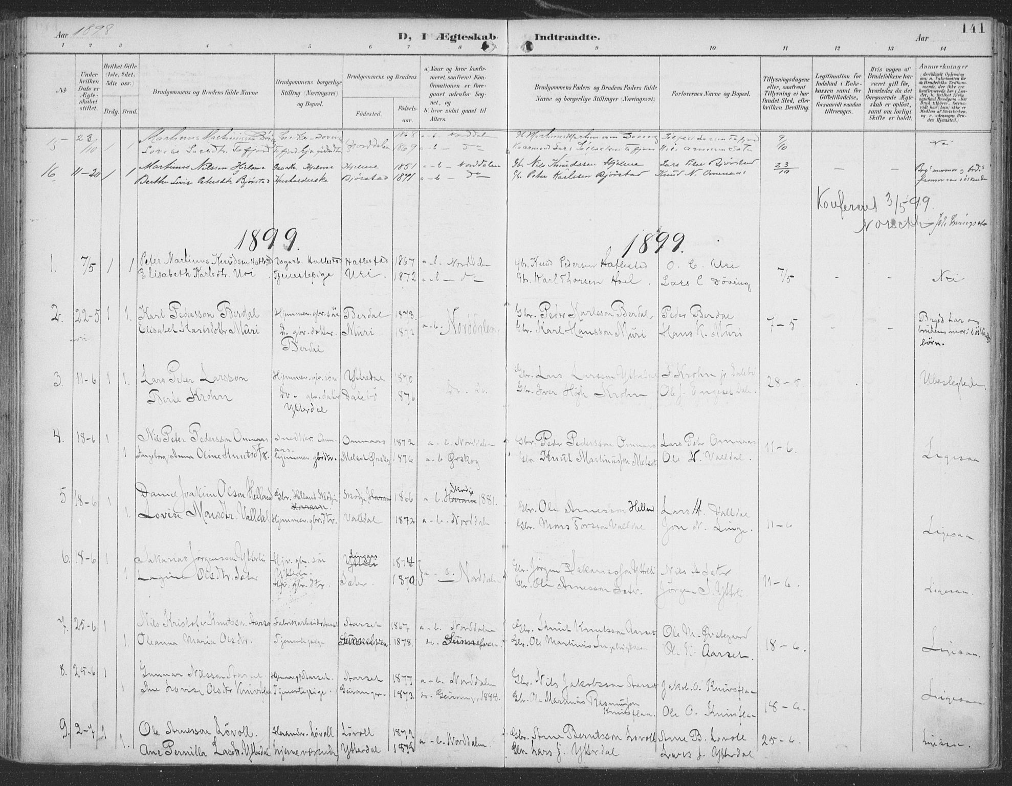 Ministerialprotokoller, klokkerbøker og fødselsregistre - Møre og Romsdal, SAT/A-1454/519/L0256: Parish register (official) no. 519A15, 1895-1912, p. 141