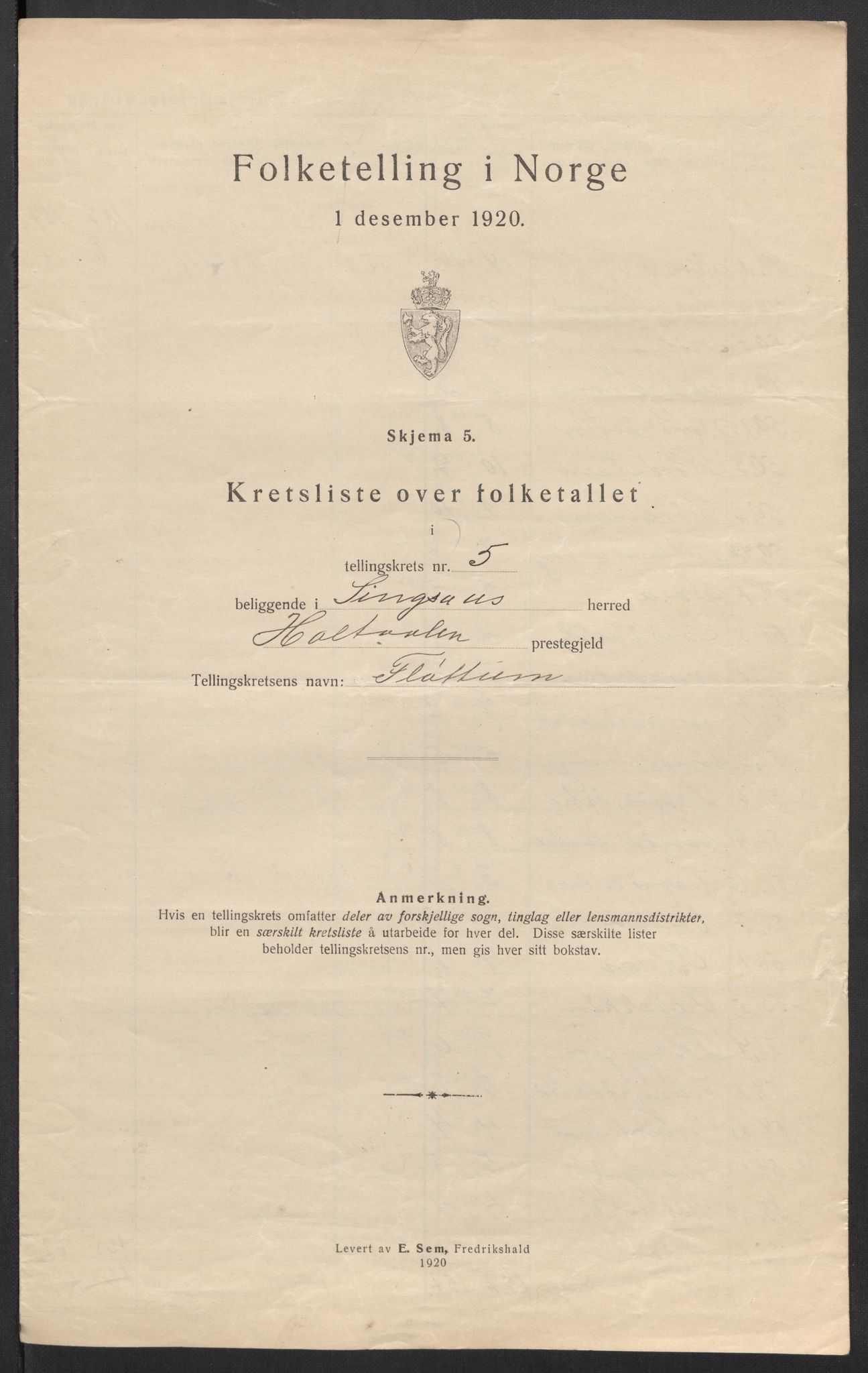 SAT, 1920 census for Singsås, 1920, p. 18